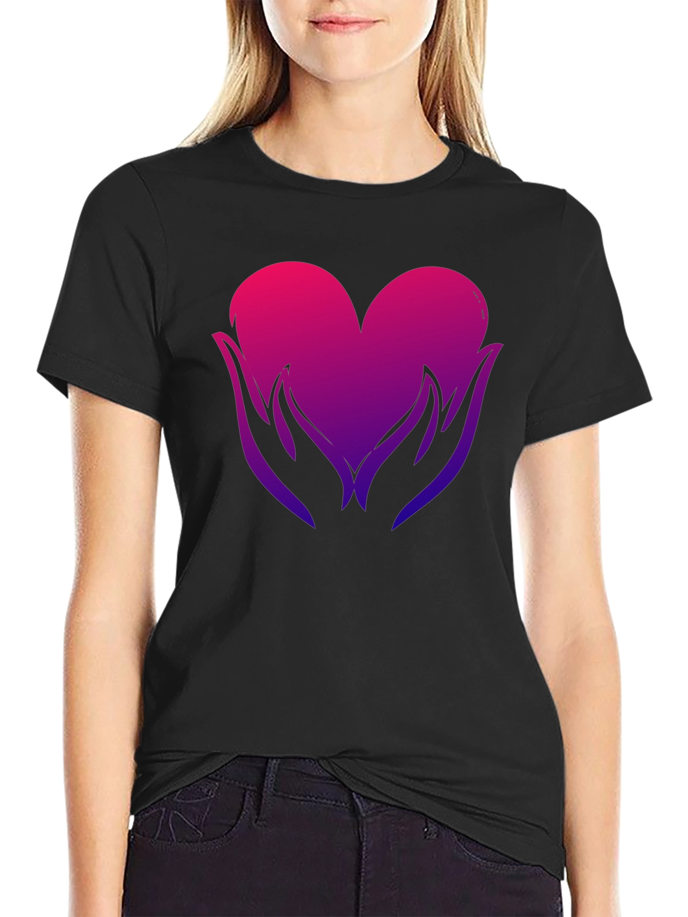 Heart Hands Graphic Tee - Soft Black Cotton Blend