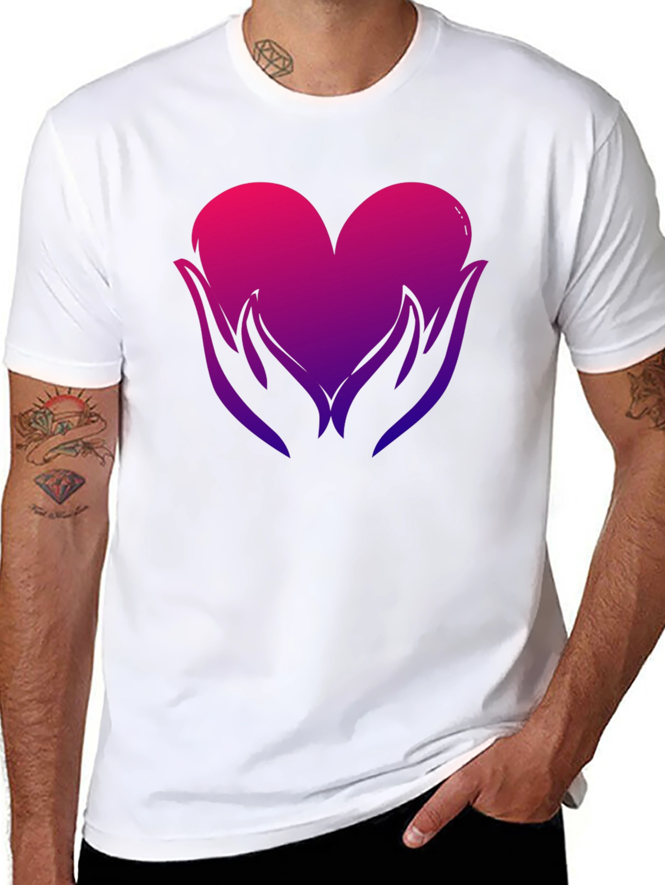 Heart Hands Graphic Tee - Soft Black Cotton Blend