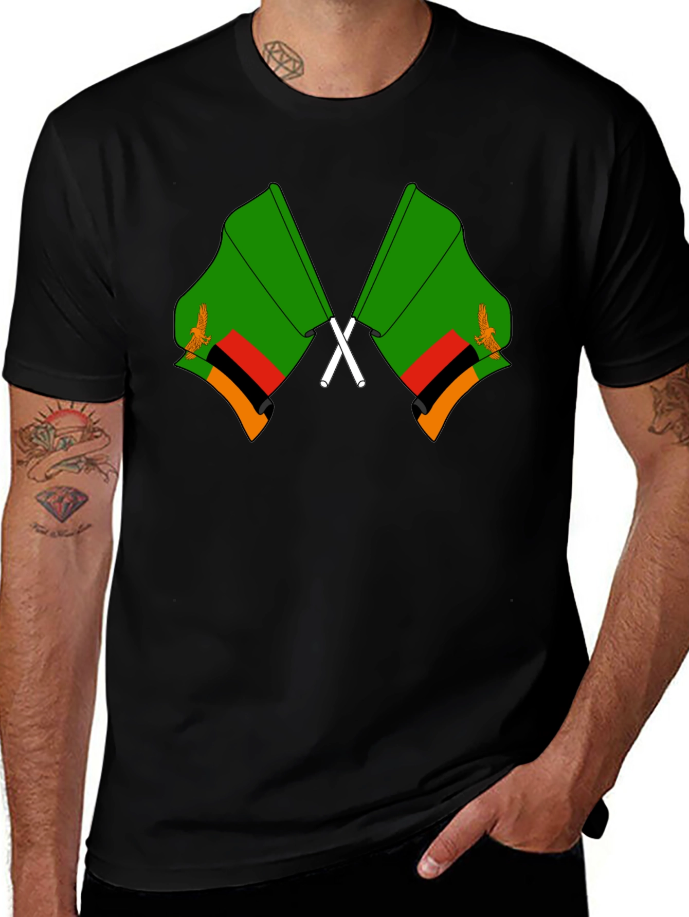 Zambia Flag T-Shirt - Black