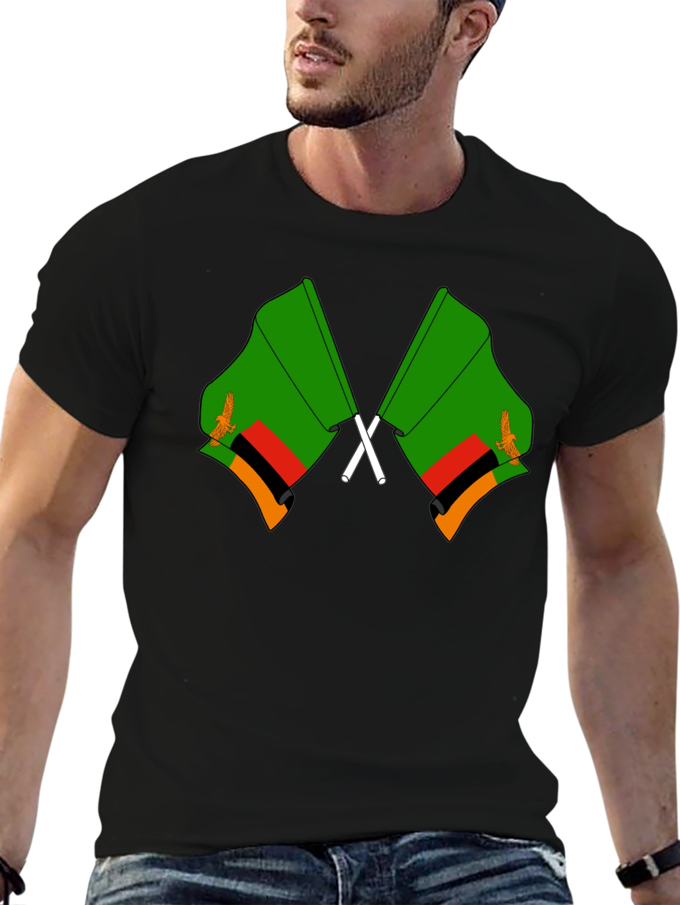 Zambia Flag T-Shirt - Black