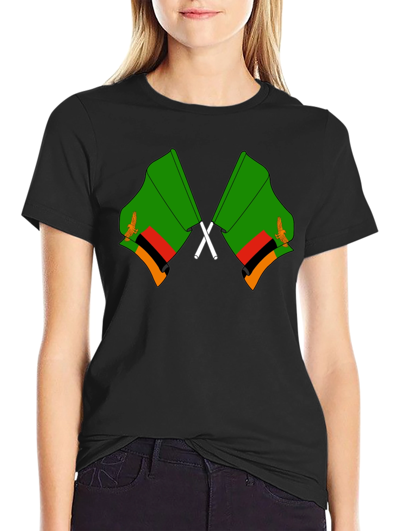 Zambia Flag T-Shirt - Black