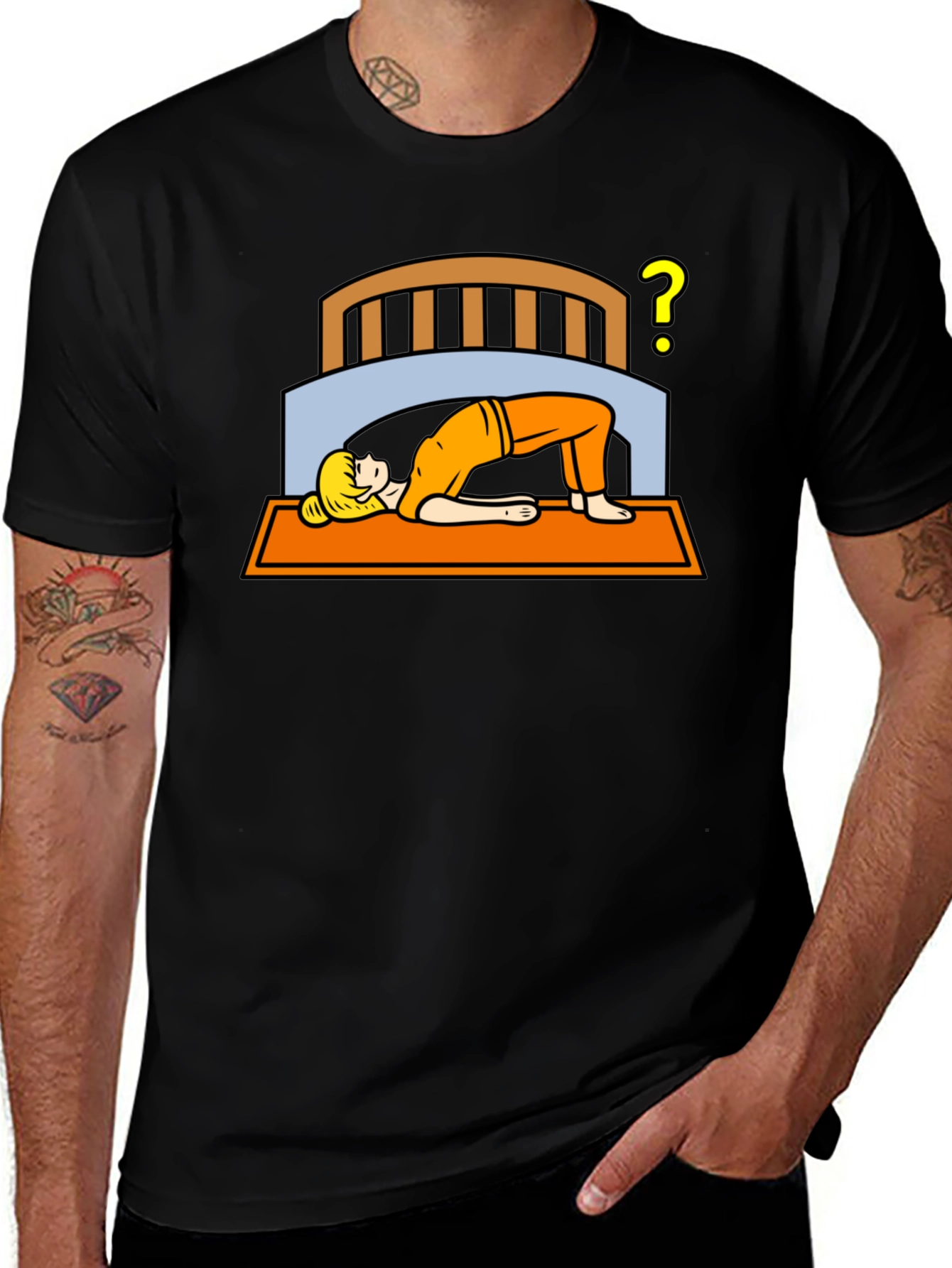 Yoga Under Bed? Black Graphic Tee