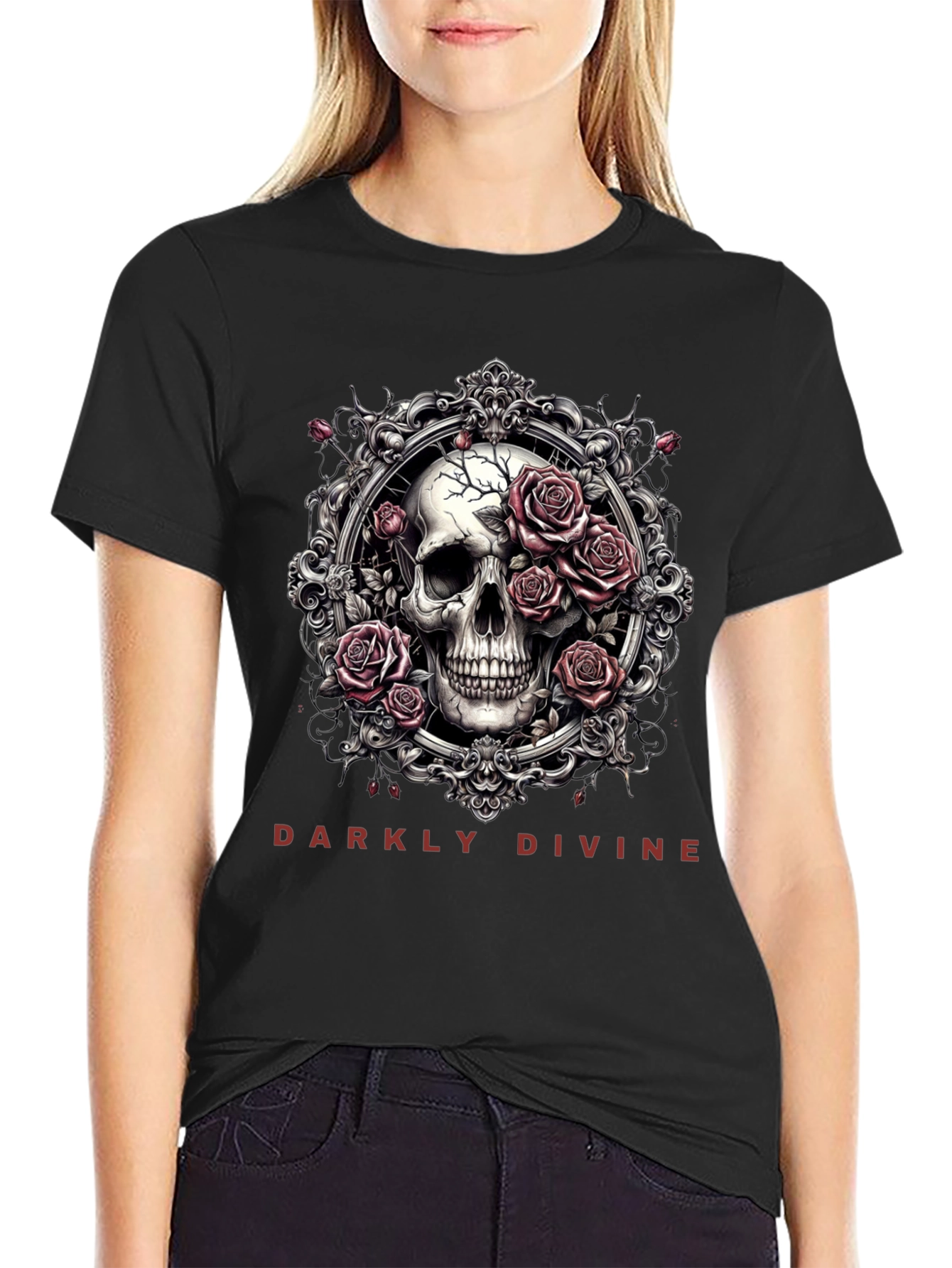 Darkly Divine Skull & Roses Graphic Tee