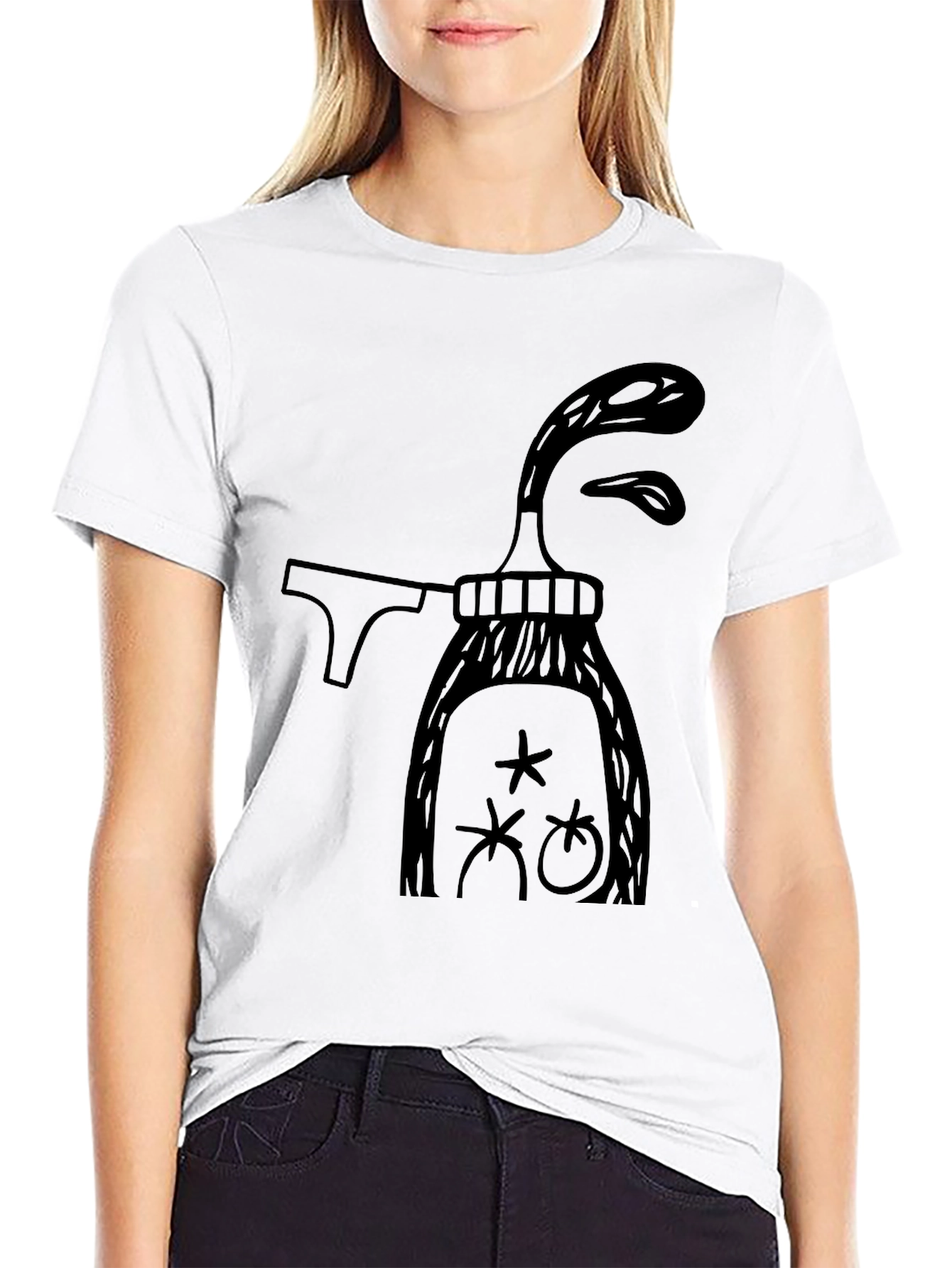 Whimsical Graphic Tee - Black Cotton T-Shirt