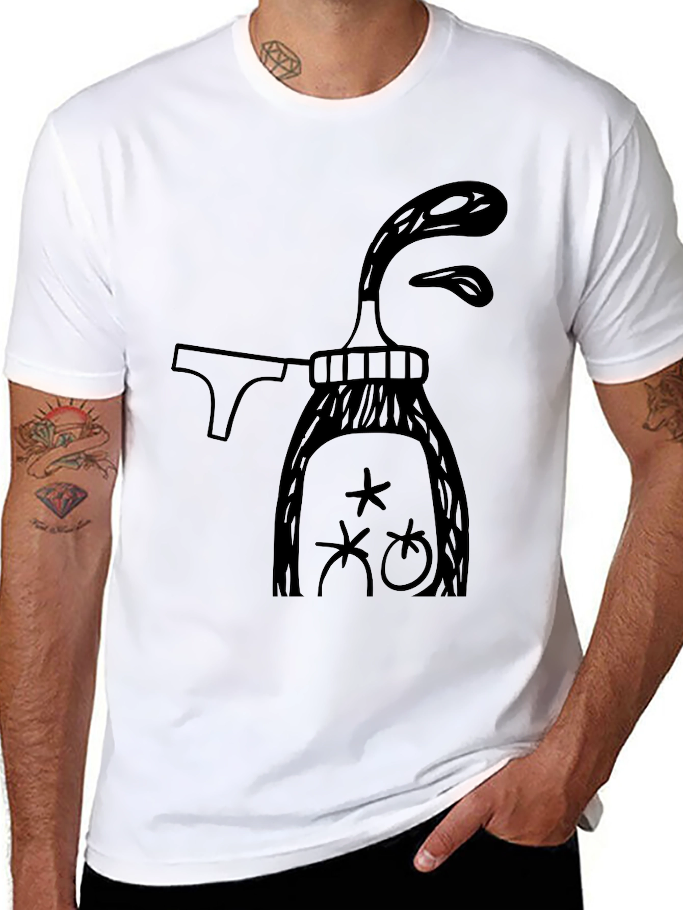 Whimsical Graphic Tee - Black Cotton T-Shirt
