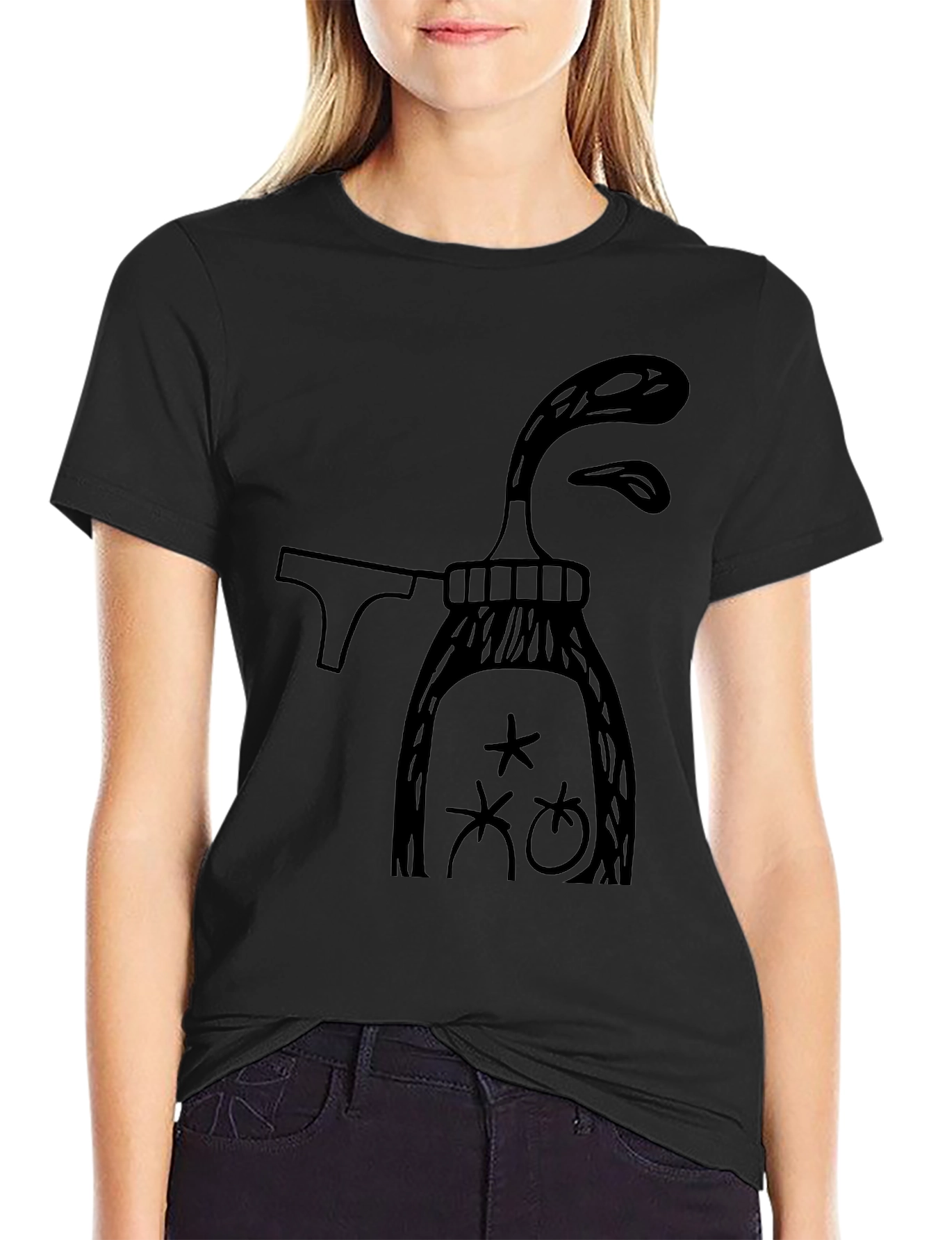 Whimsical Graphic Tee - Black Cotton T-Shirt