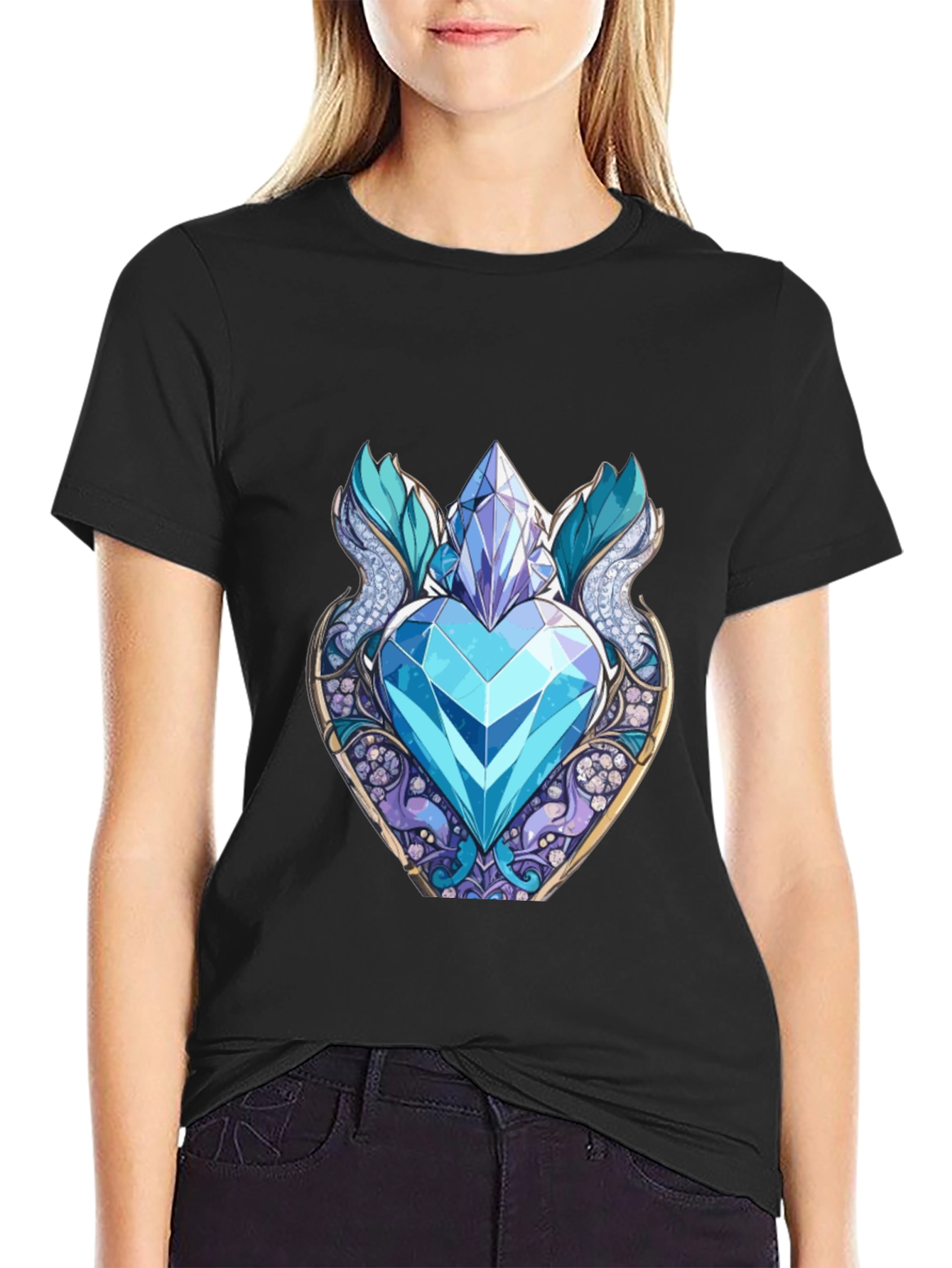 Crystal Heart Graphic Tee - Black