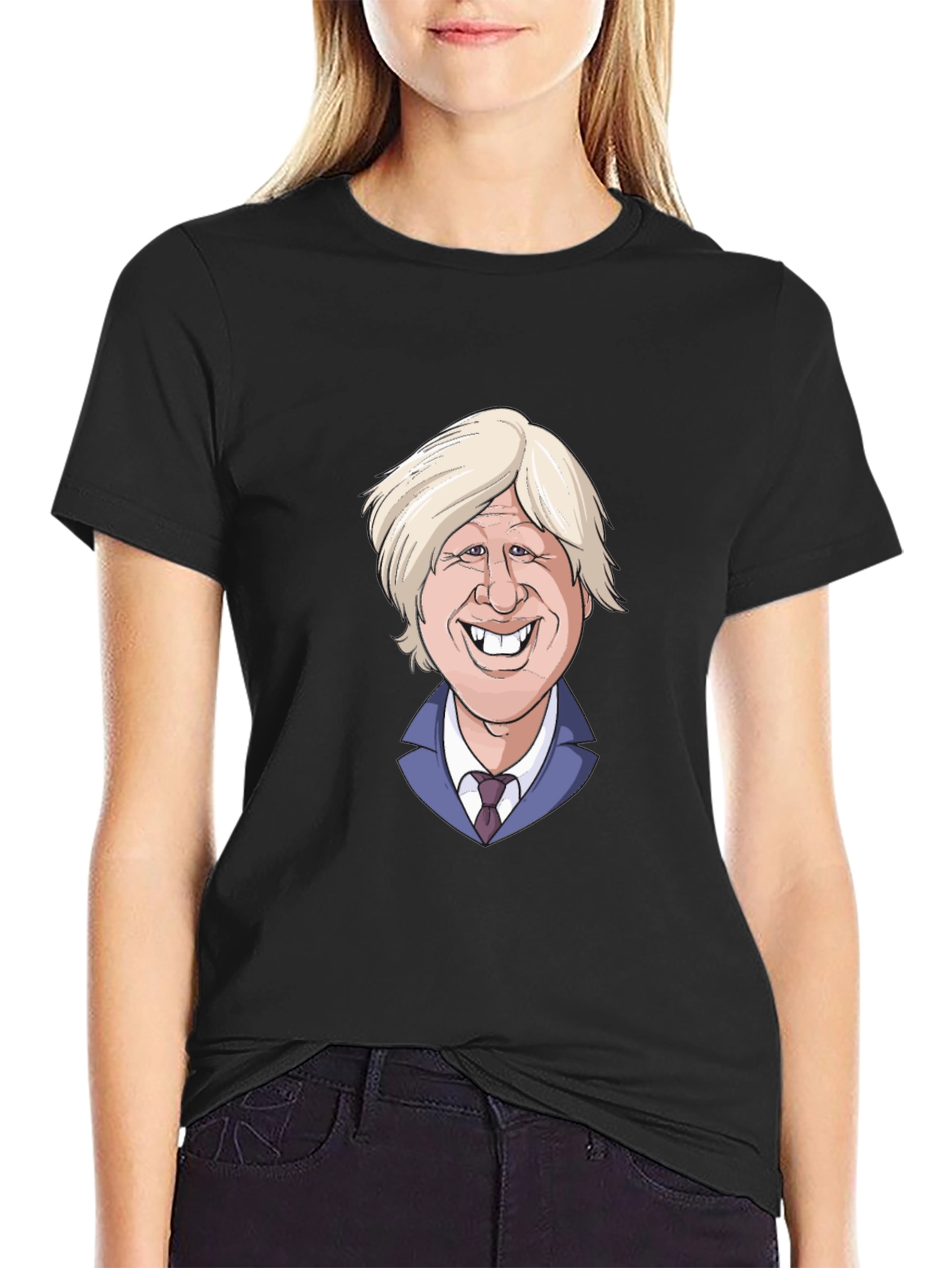 Boris Johnson Cartoon Graphic Tee - Black