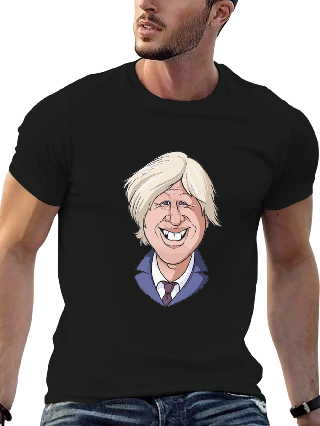 Boris Johnson Cartoon Graphic Tee - Black