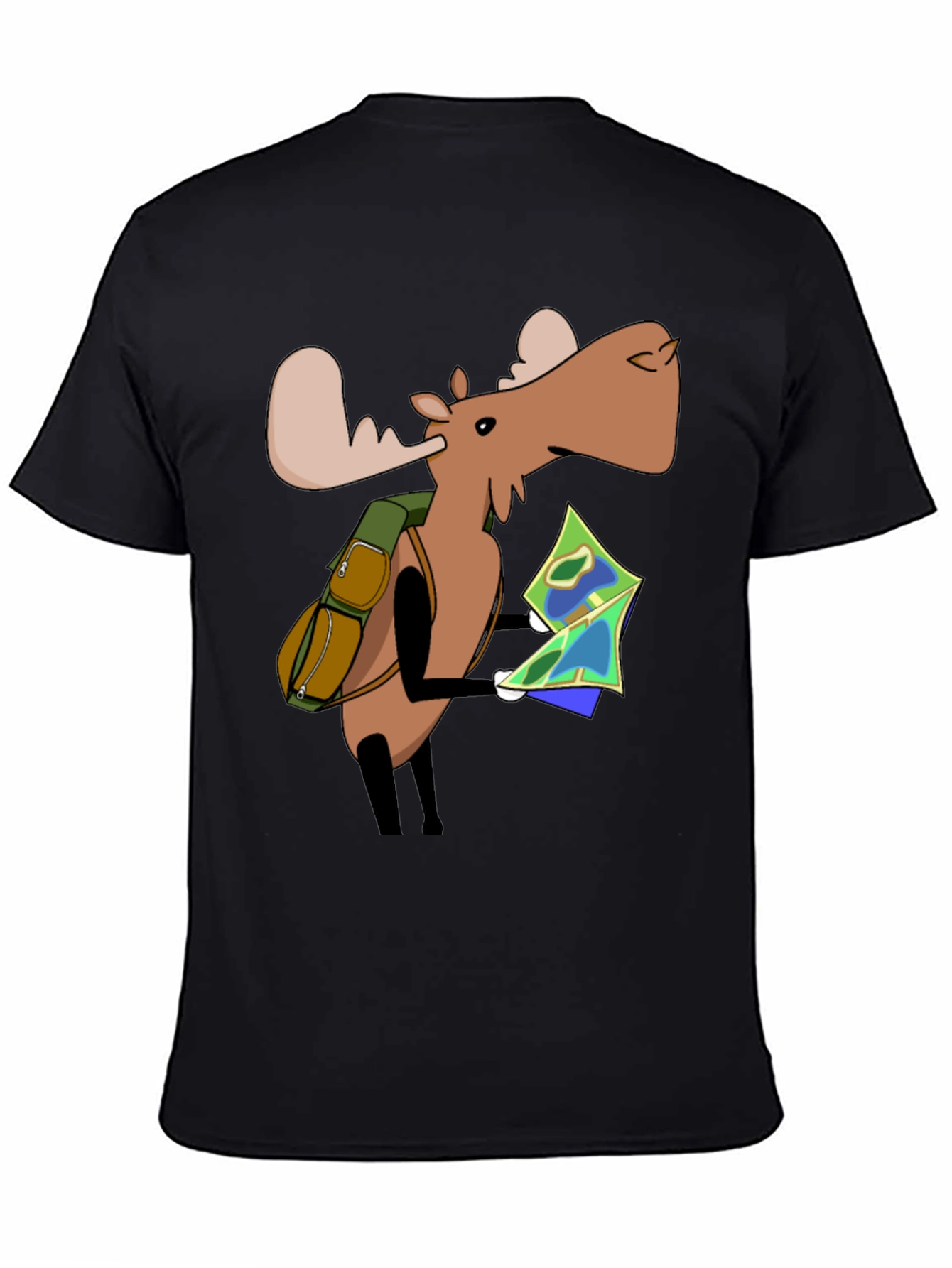 Cartoon Moose with Map T-Shirt - Black