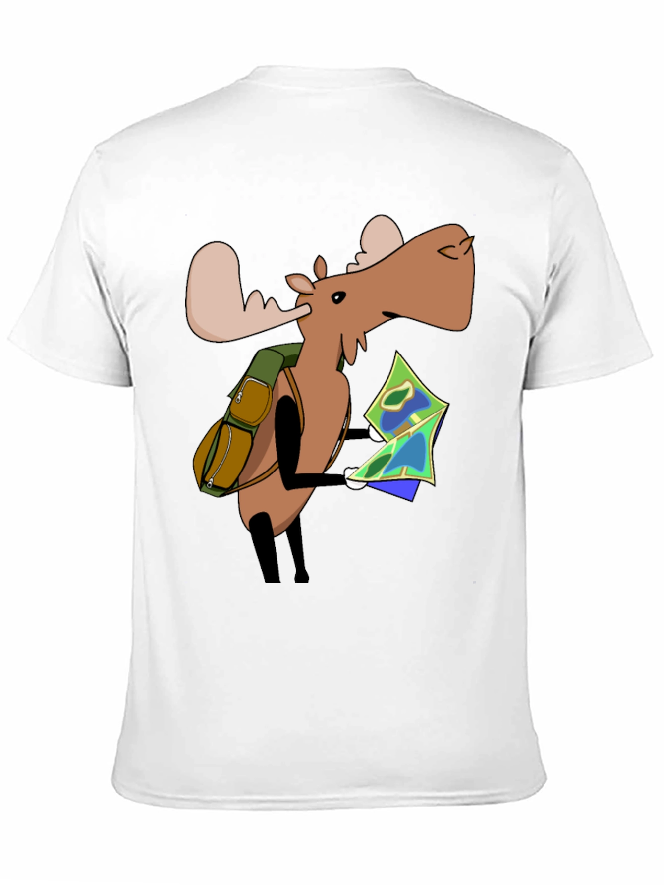 Cartoon Moose with Map T-Shirt - Black