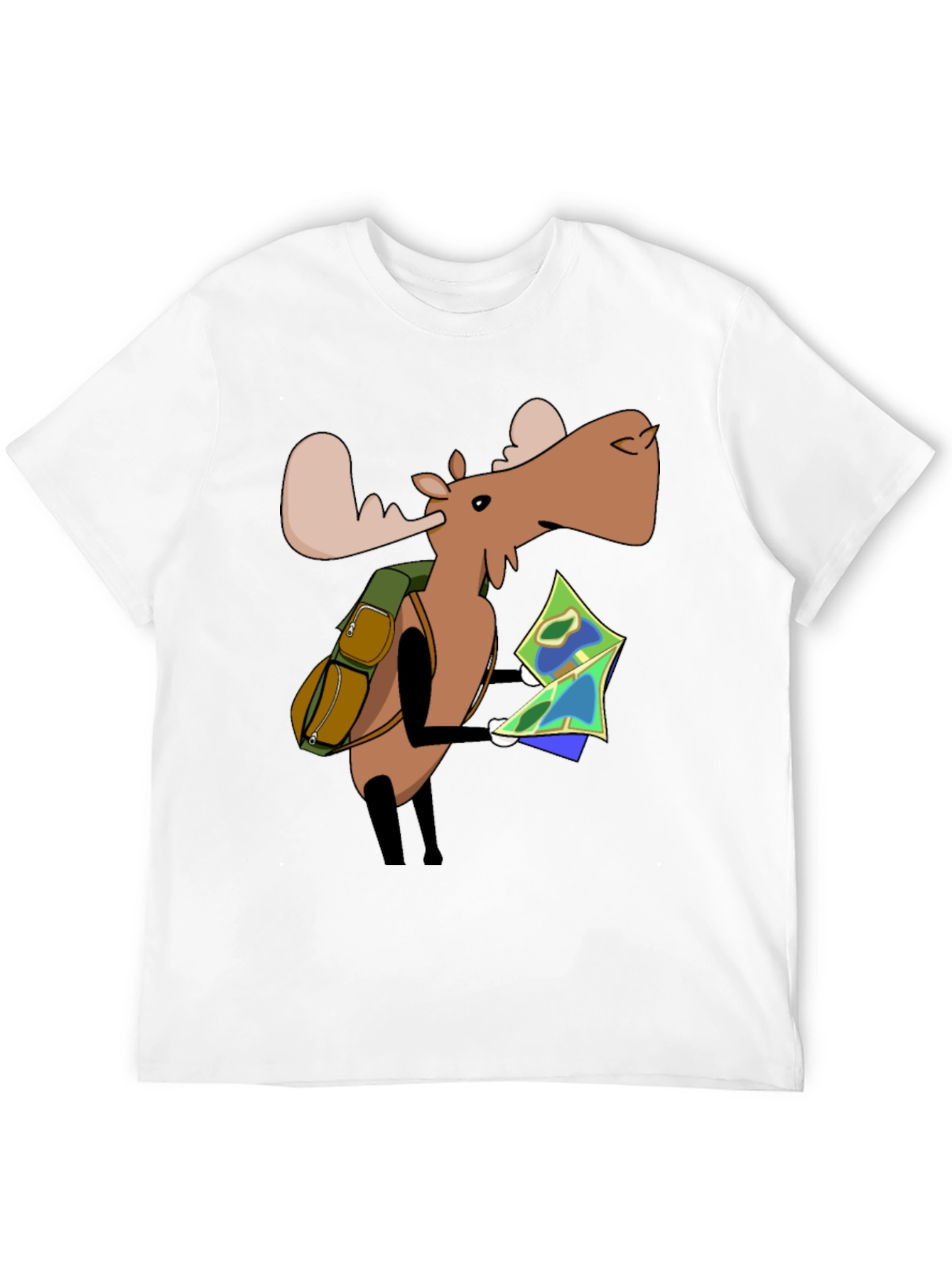 Cartoon Moose with Map T-Shirt - Black