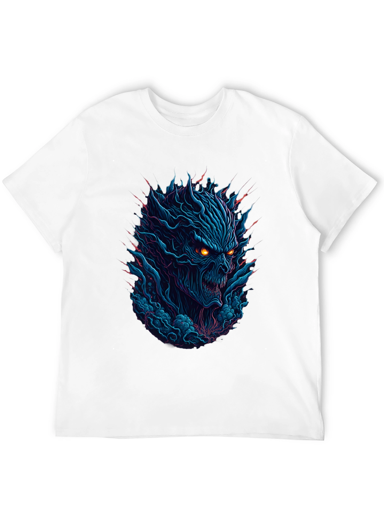 Mens Black T-Shirt with Fiery Monster Graphic
