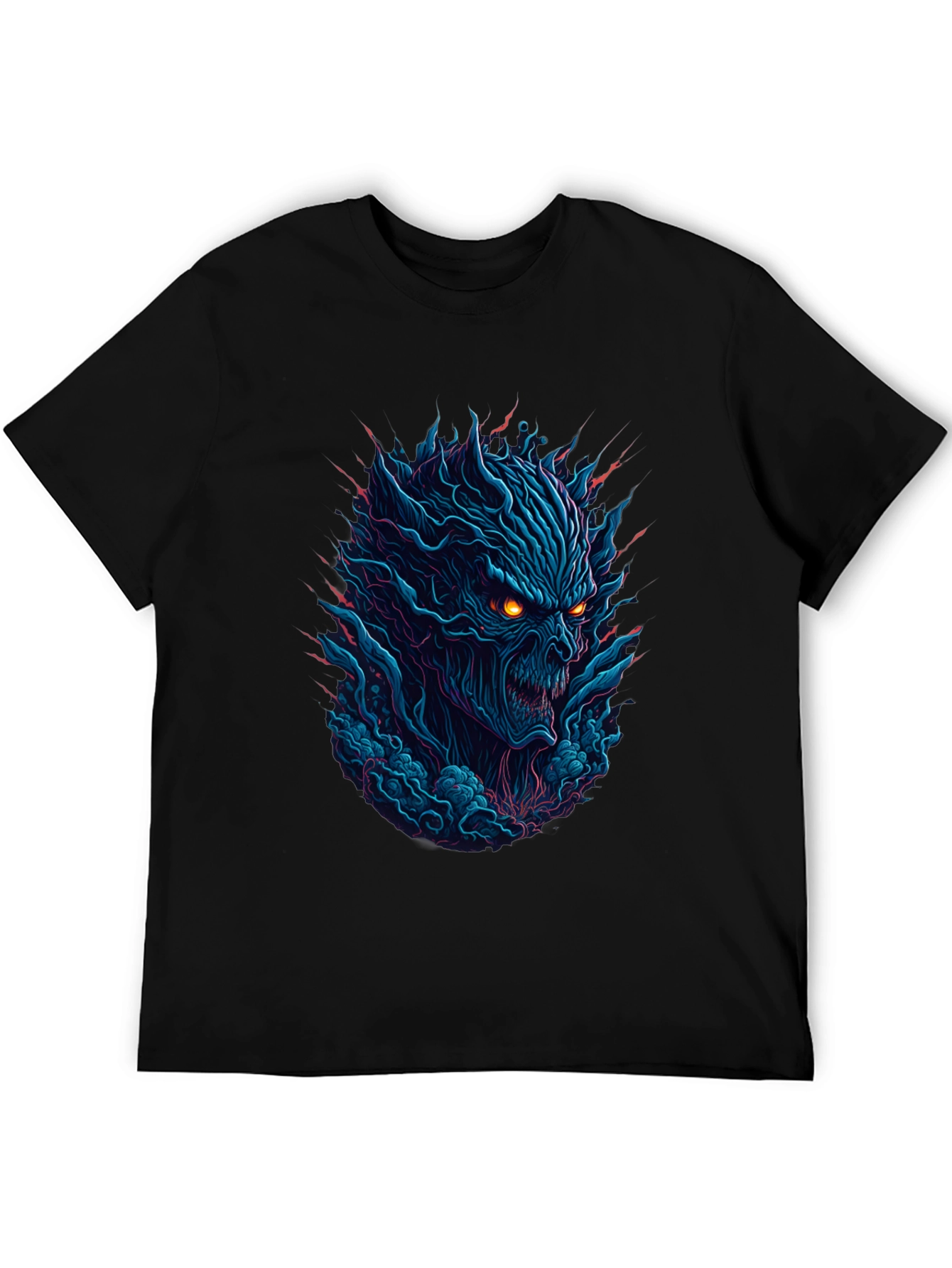 Mens Black T-Shirt with Fiery Monster Graphic