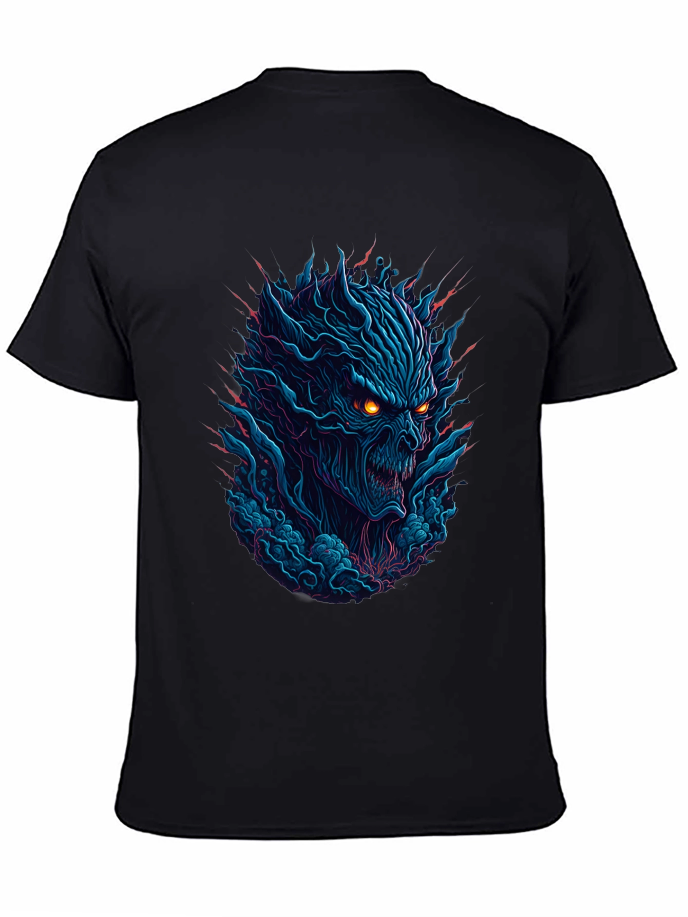 Mens Black T-Shirt with Fiery Monster Graphic