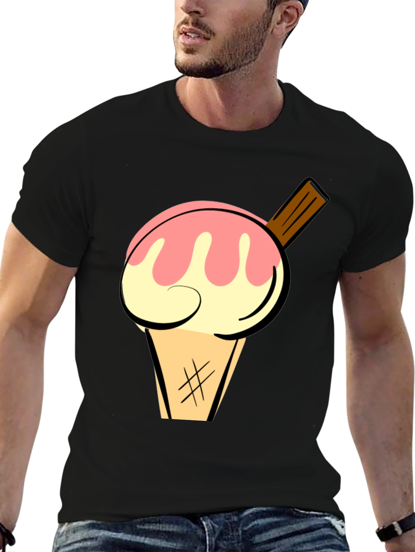 Ice Cream Graphic Tee - Stylish Black Cotton T-Shirt