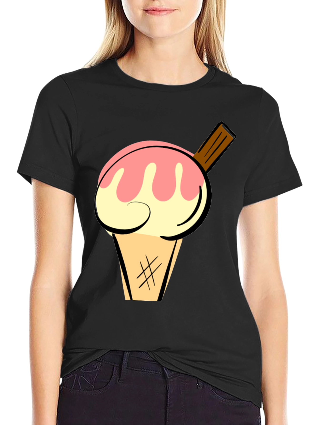 Ice Cream Graphic Tee - Stylish Black Cotton T-Shirt