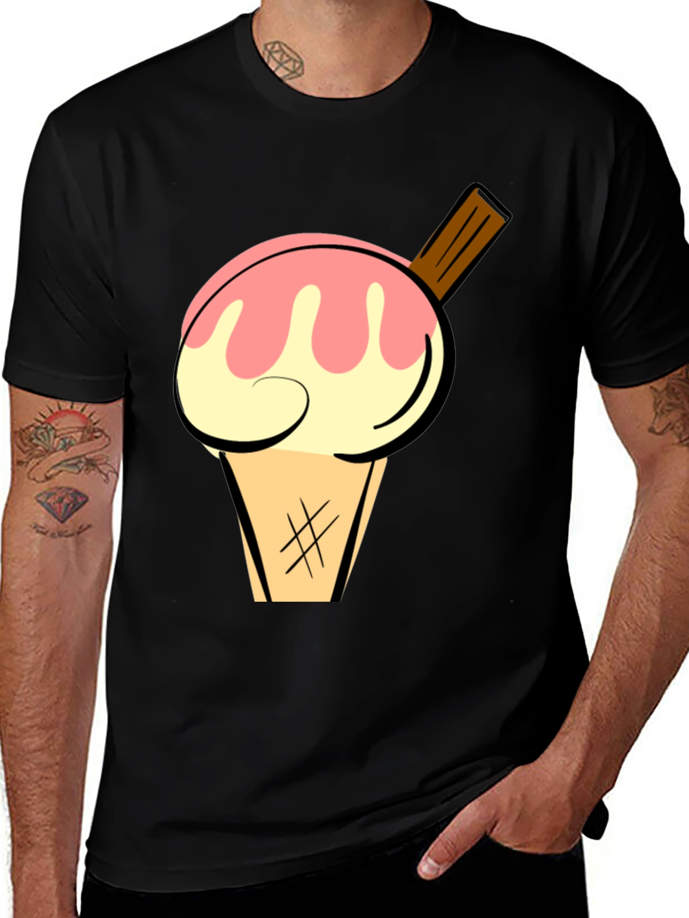 Ice Cream Graphic Tee - Stylish Black Cotton T-Shirt