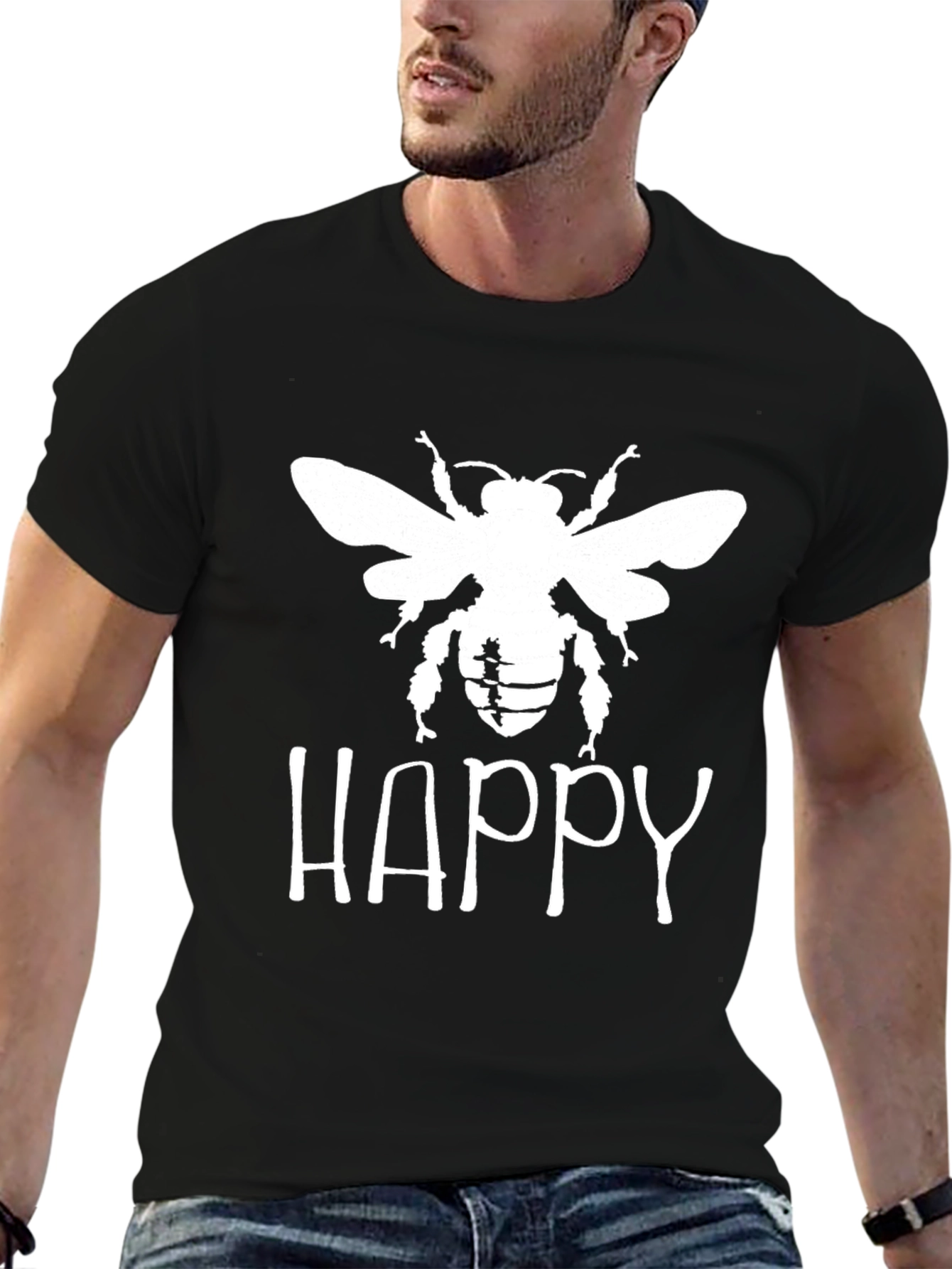 Happy Bee Graphic T-Shirt - Black Cotton Tee