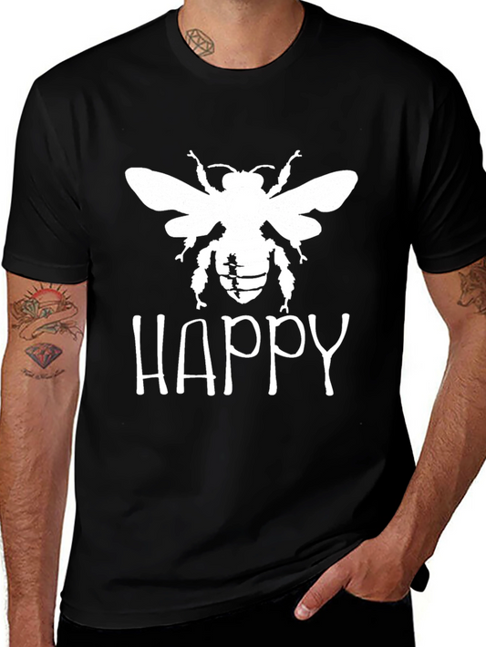 Happy Bee Graphic T-Shirt - Black Cotton Tee