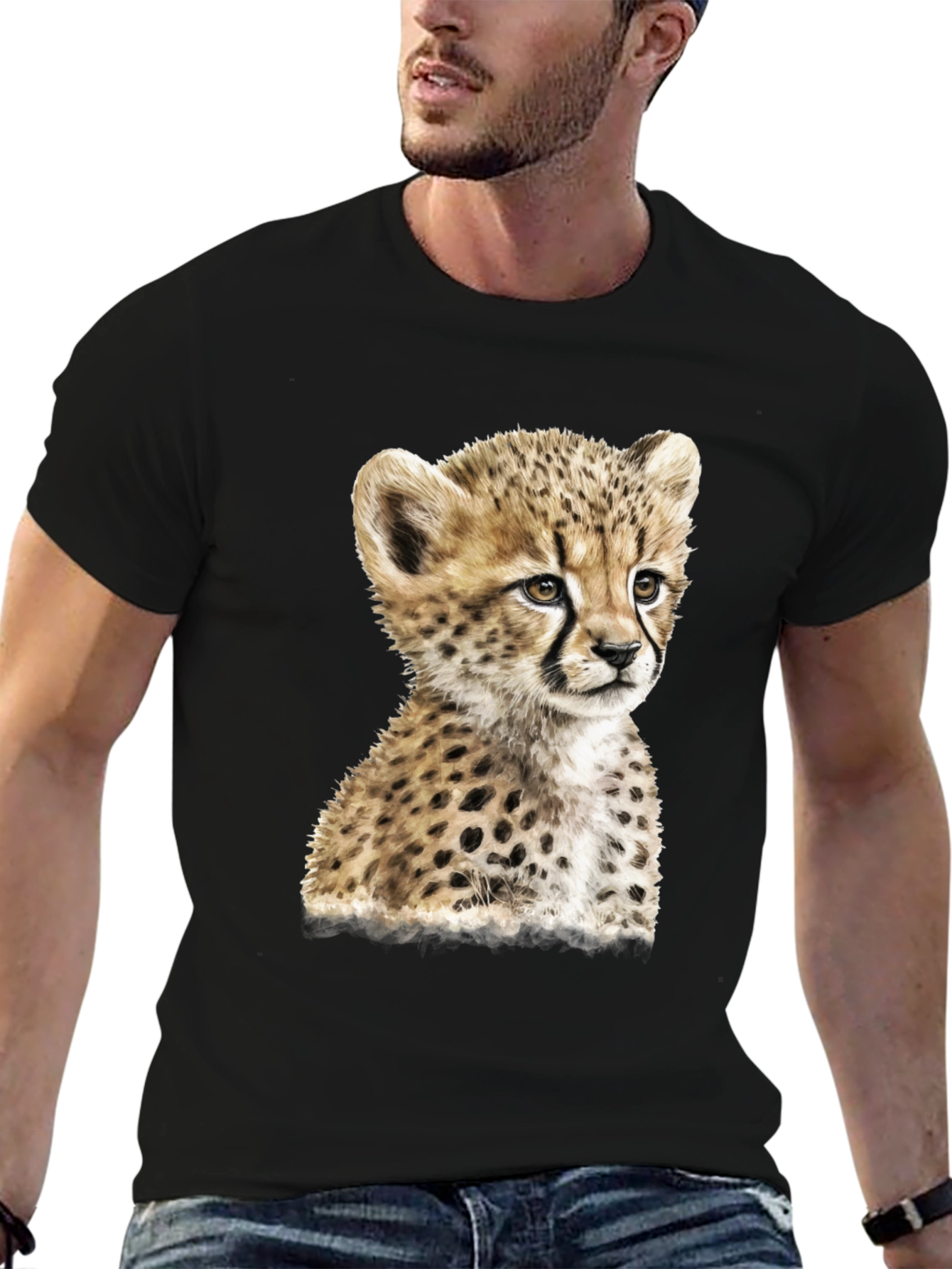 Cheetah Cub Graphic Black T-Shirt