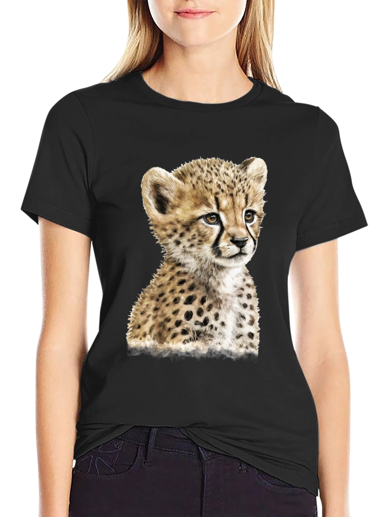 Cheetah Cub Graphic Black T-Shirt