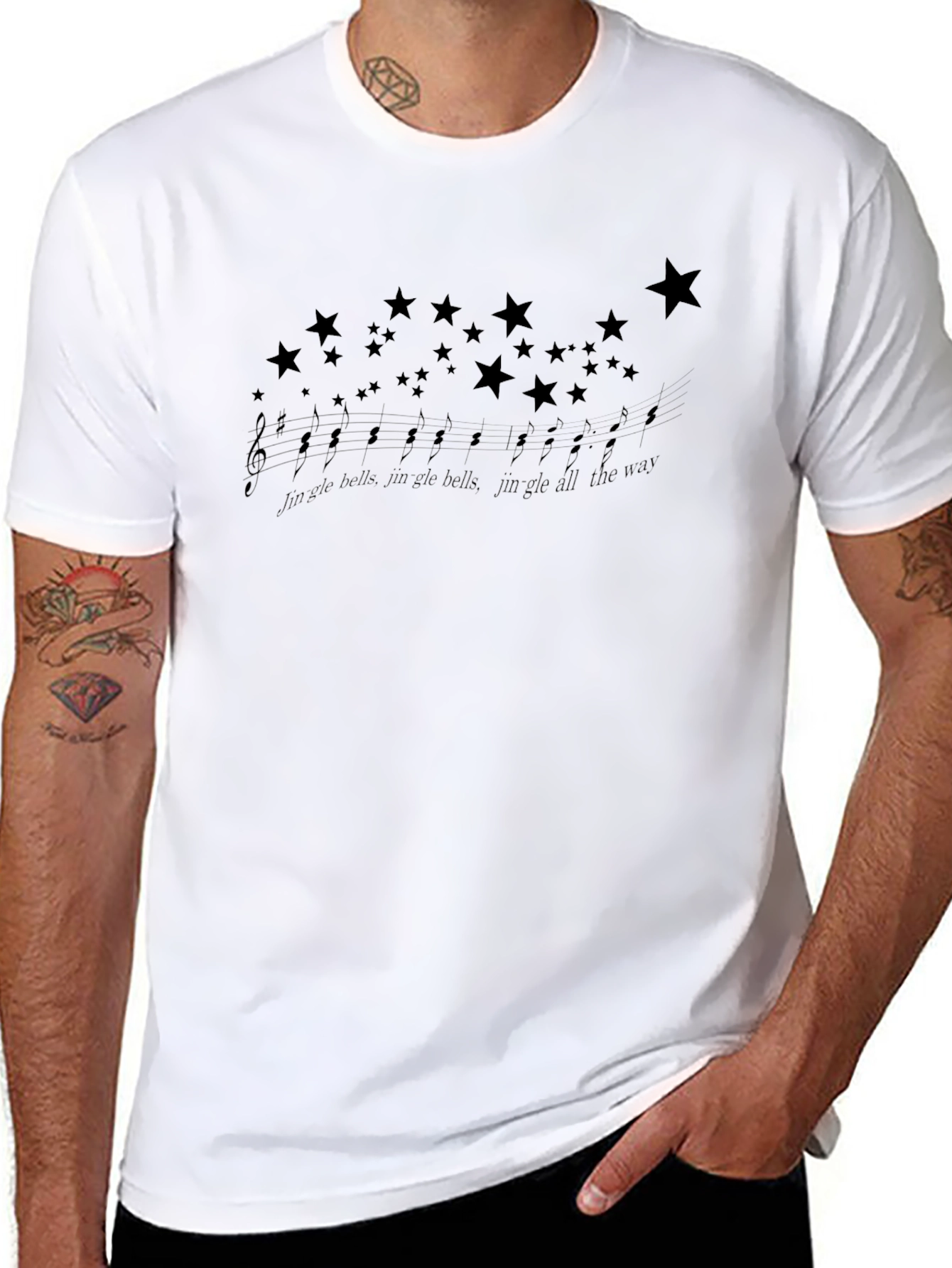 Jingle Bells Music & Stars Black T-Shirt