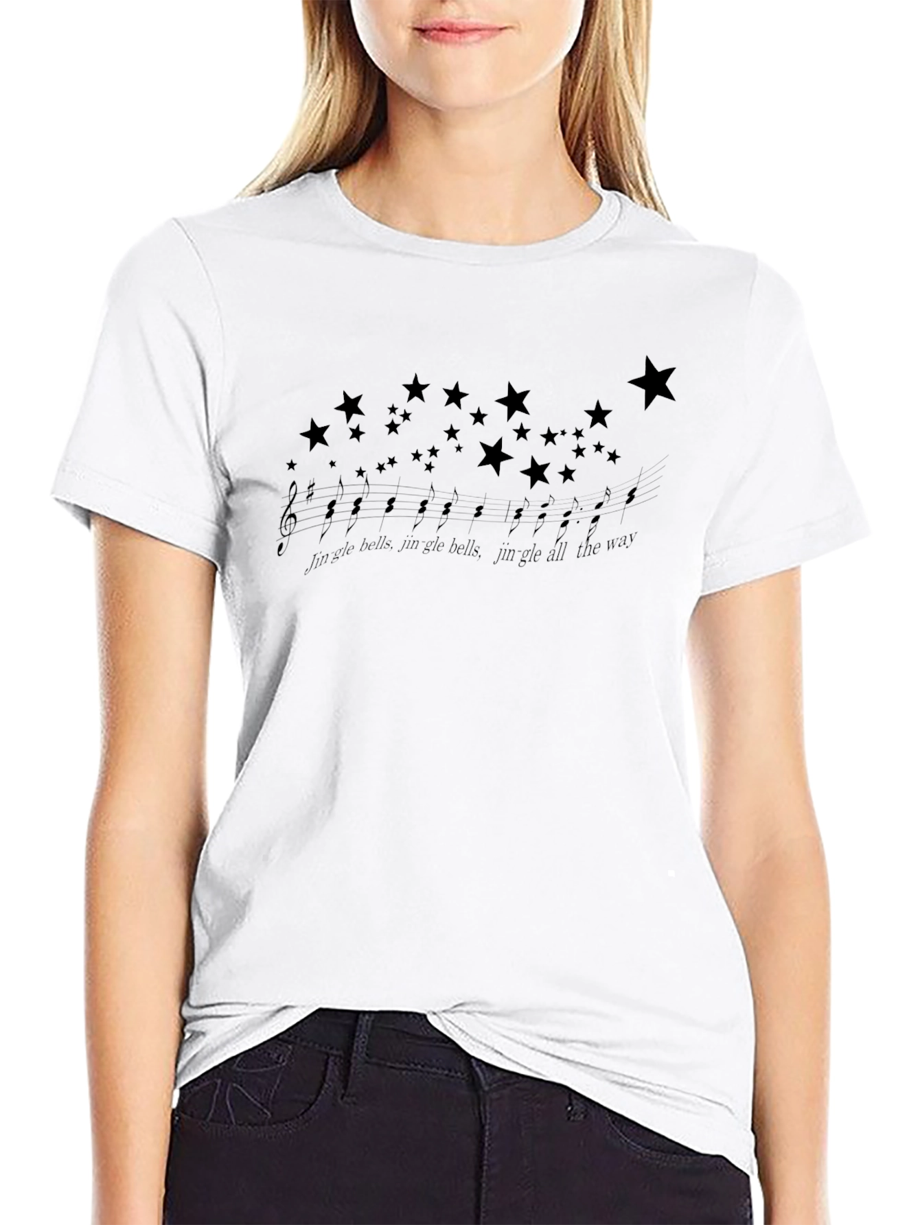 Jingle Bells Music & Stars Black T-Shirt