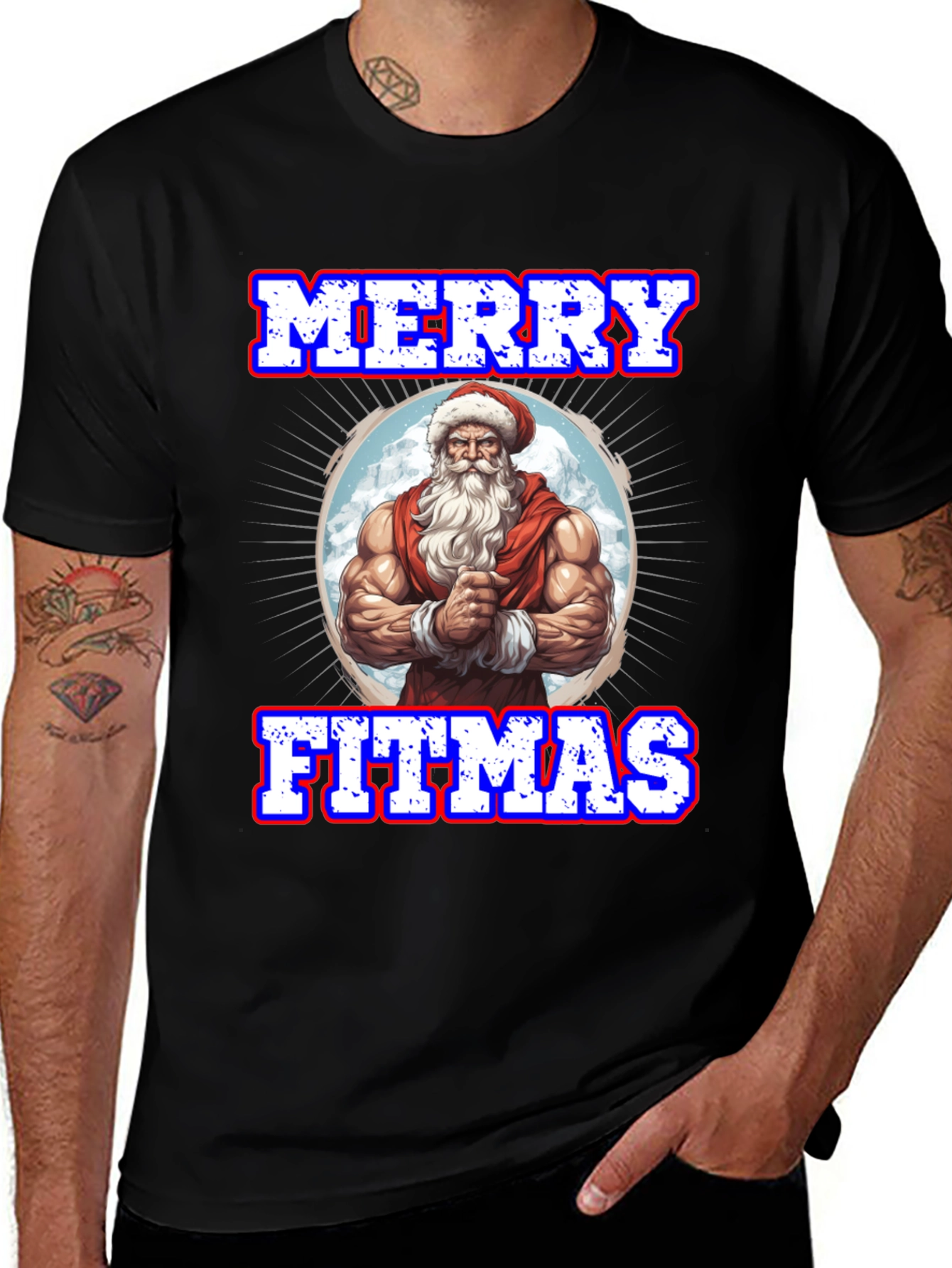 Merry Fitmas Santa Graphic T-Shirt