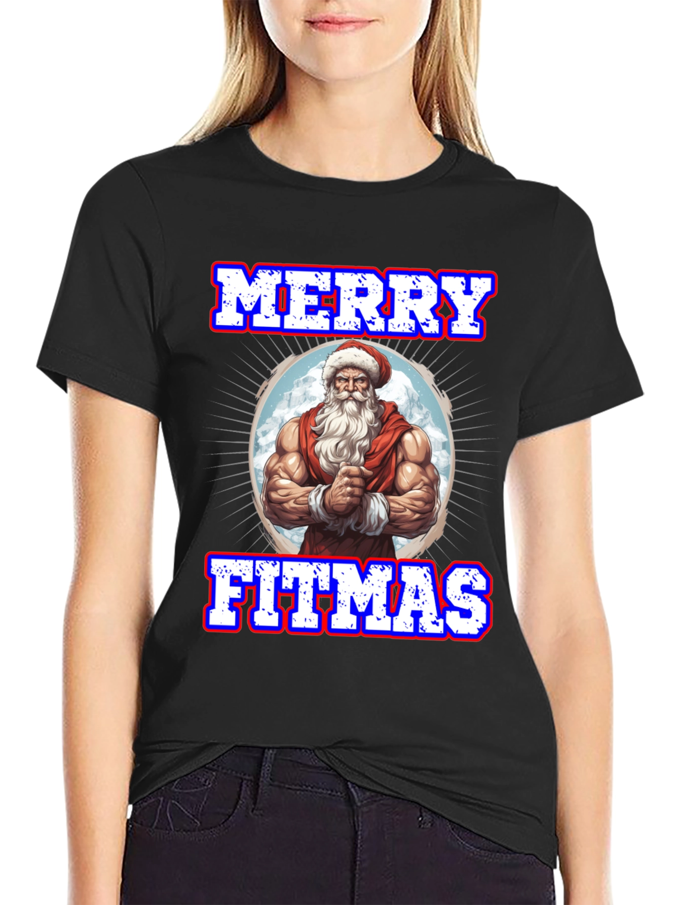 Merry Fitmas Santa Graphic T-Shirt