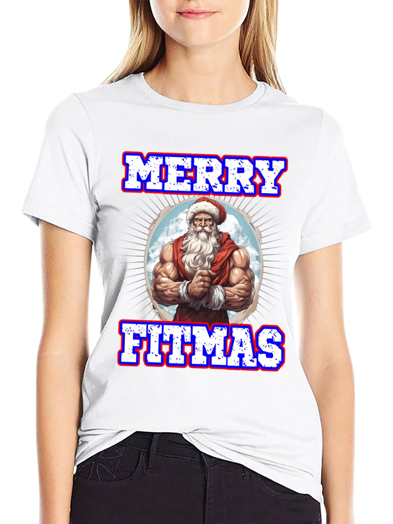 Merry Fitmas Santa Graphic T-Shirt