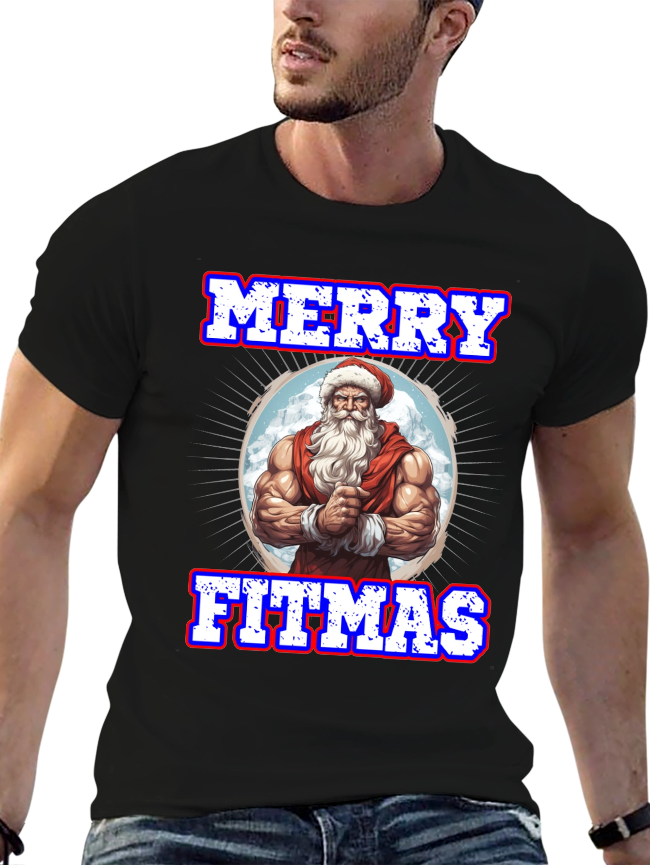 Merry Fitmas Santa Graphic T-Shirt