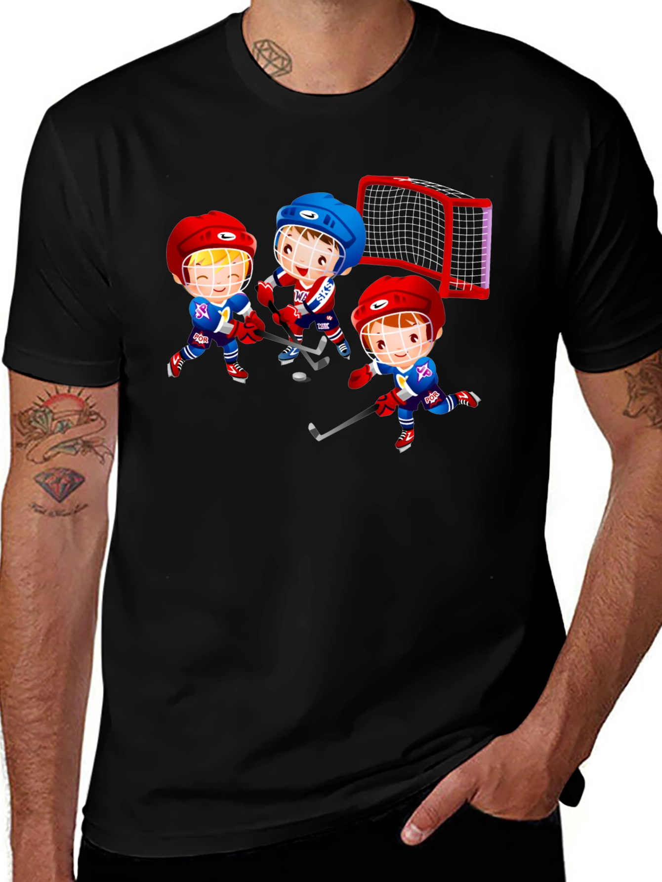 Hockey Cartoon Graphic T-Shirt - Fun Sports Tee