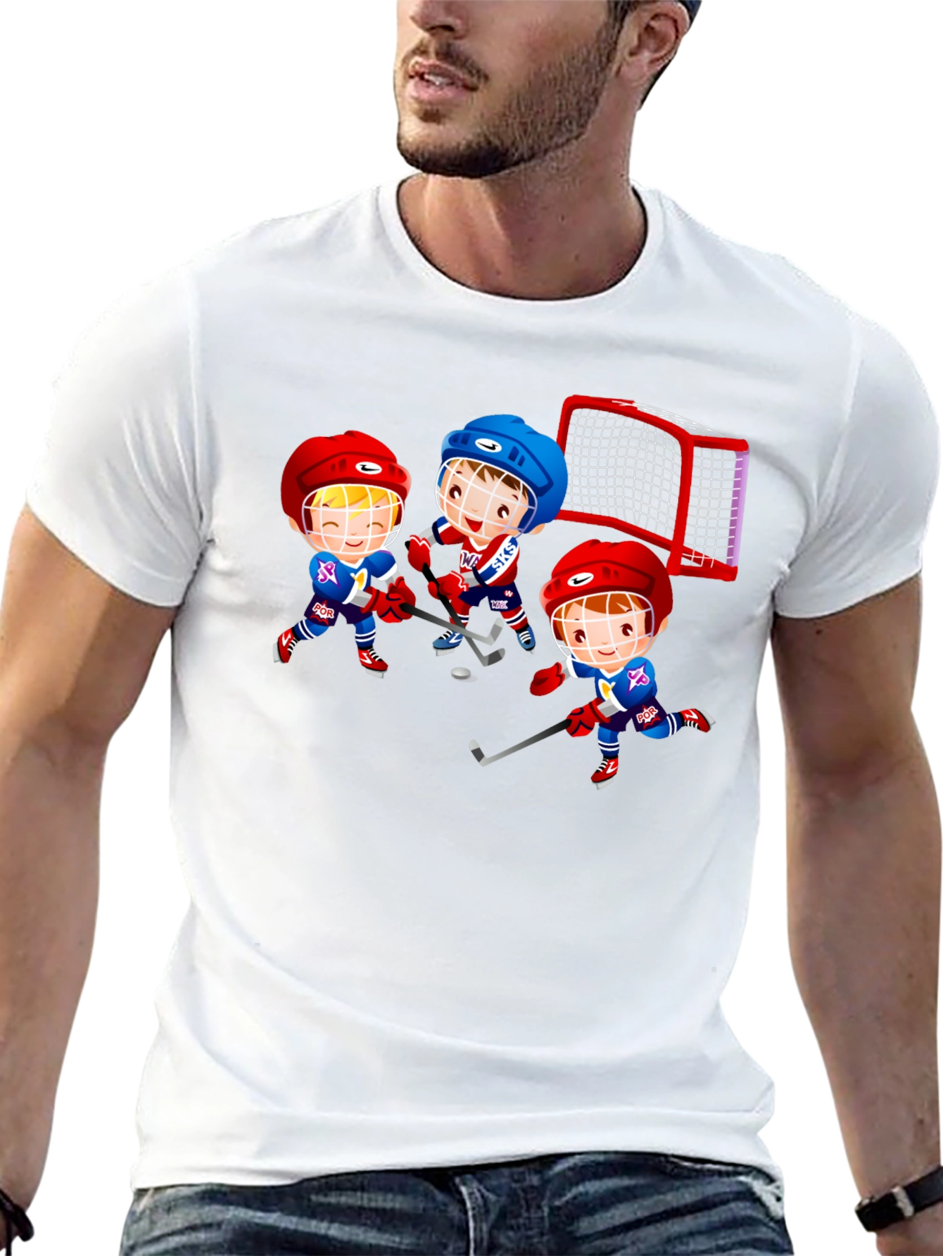 Hockey Cartoon Graphic T-Shirt - Fun Sports Tee