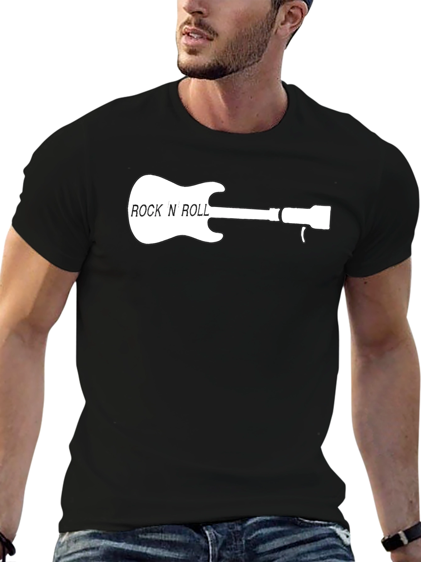 Rock N Roll Guitar Graphic Tee - Black