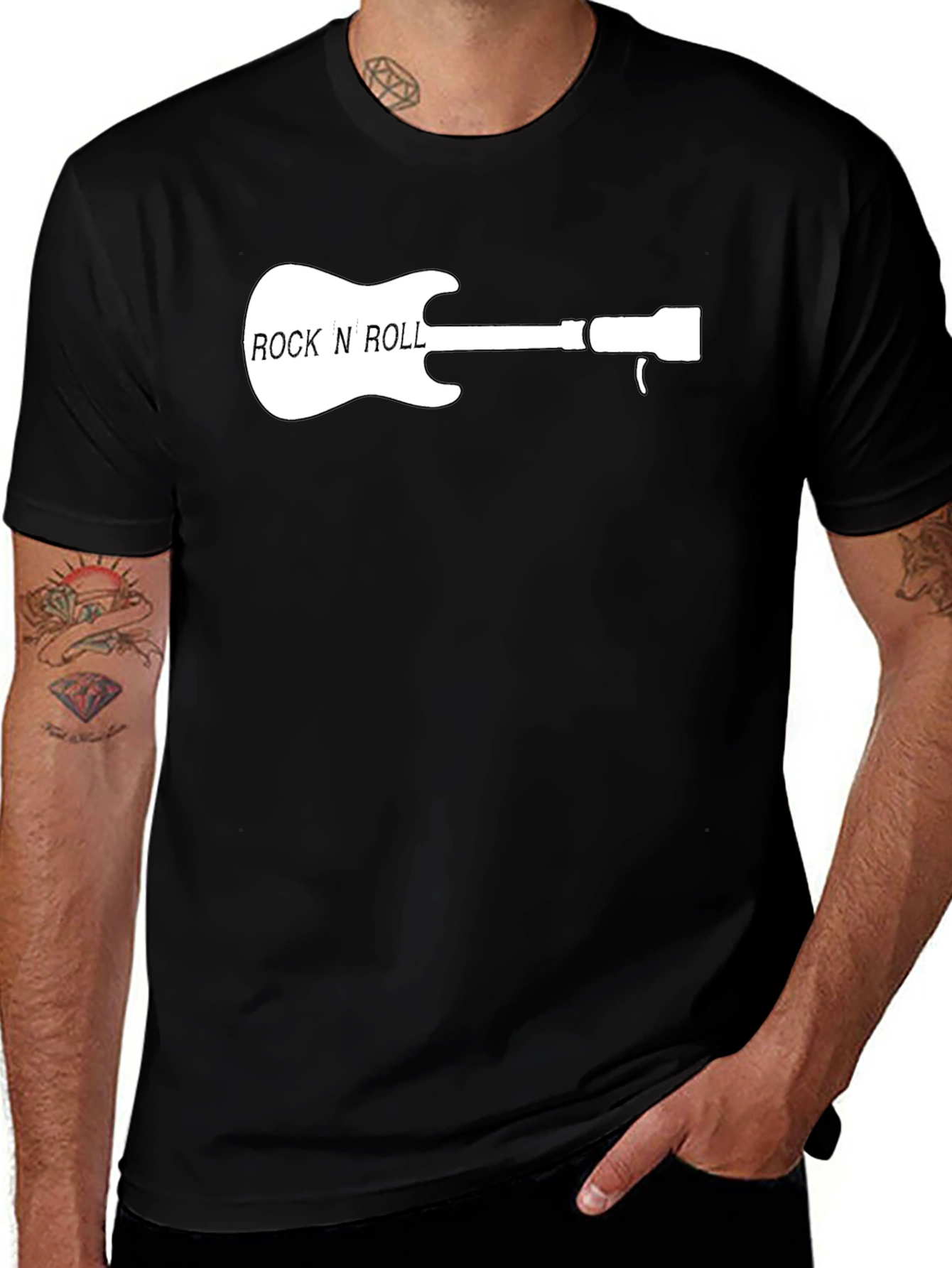 Rock N Roll Guitar Graphic Tee - Black