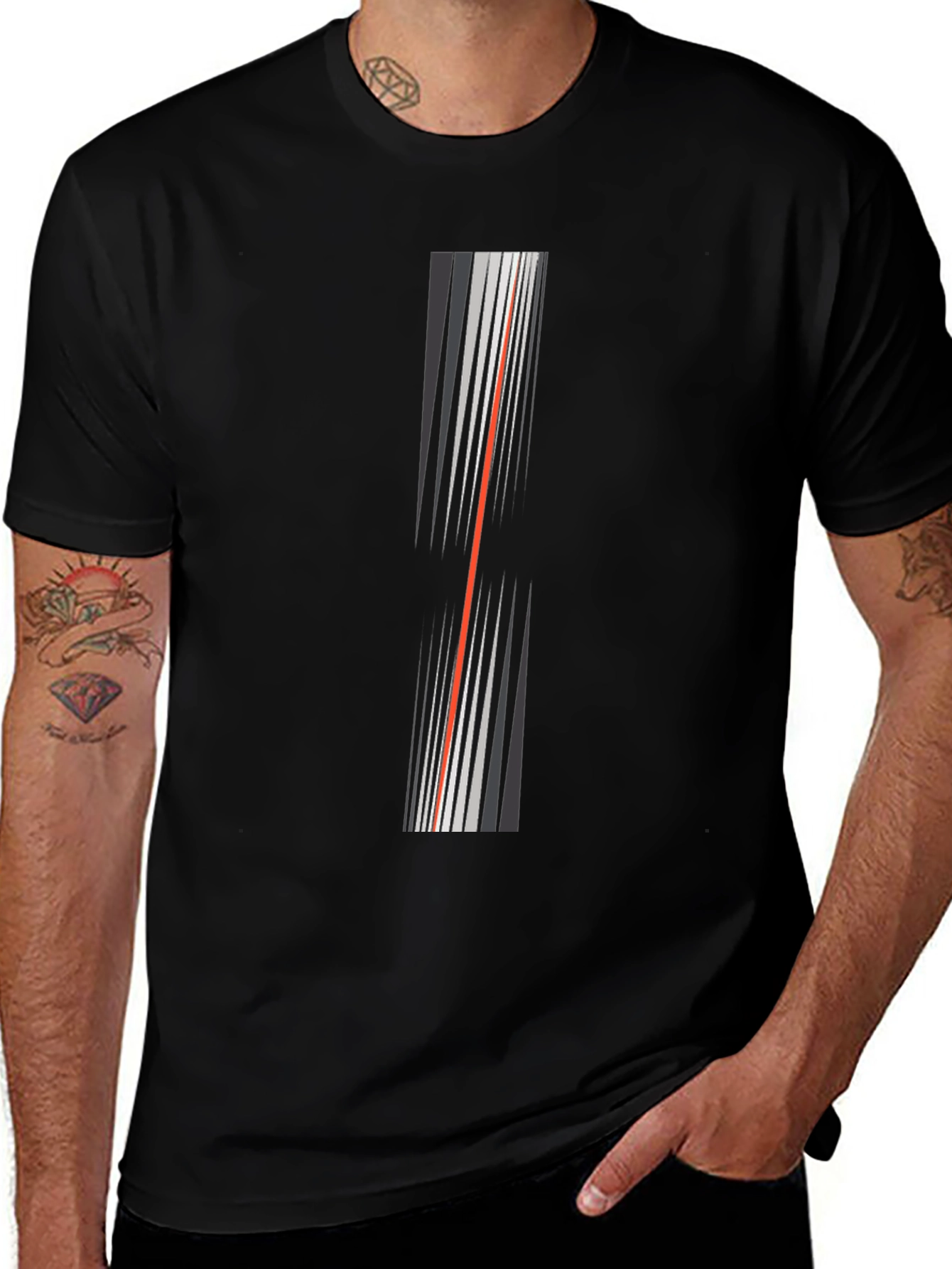 Modern Stripe Graphic Tee - Black