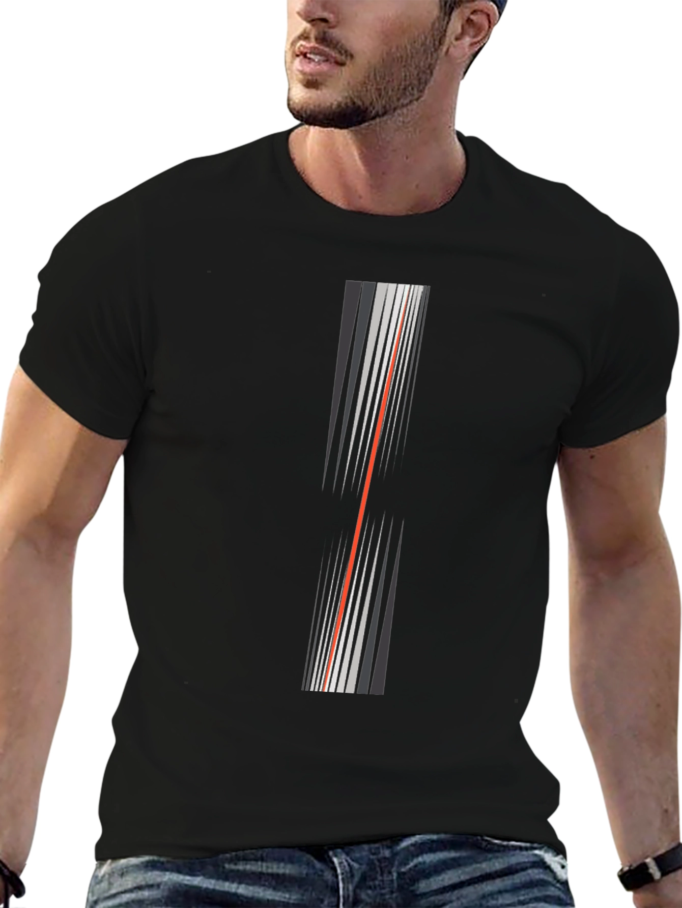 Modern Stripe Graphic Tee - Black