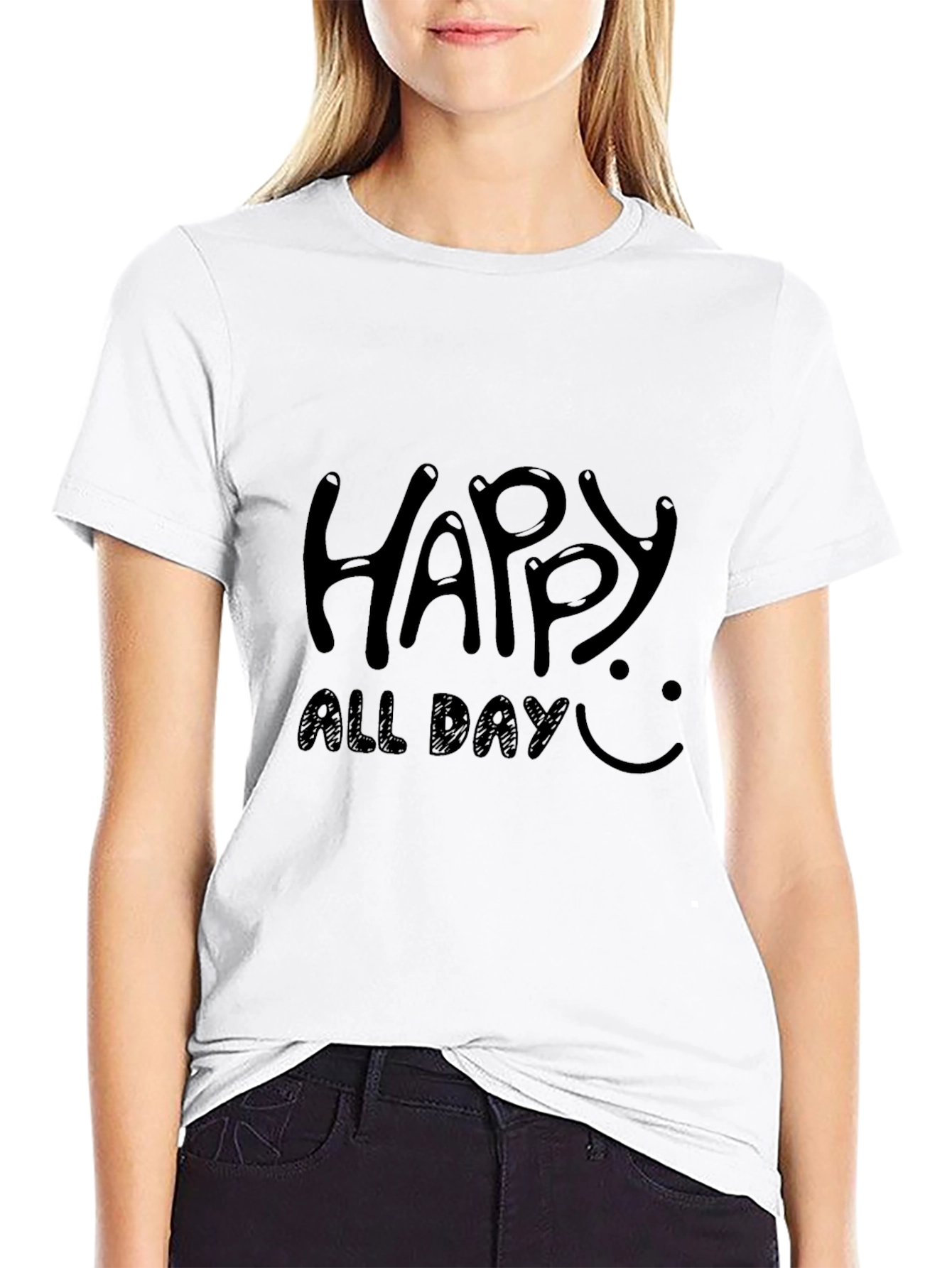 Happy All Day Black Graphic Tee