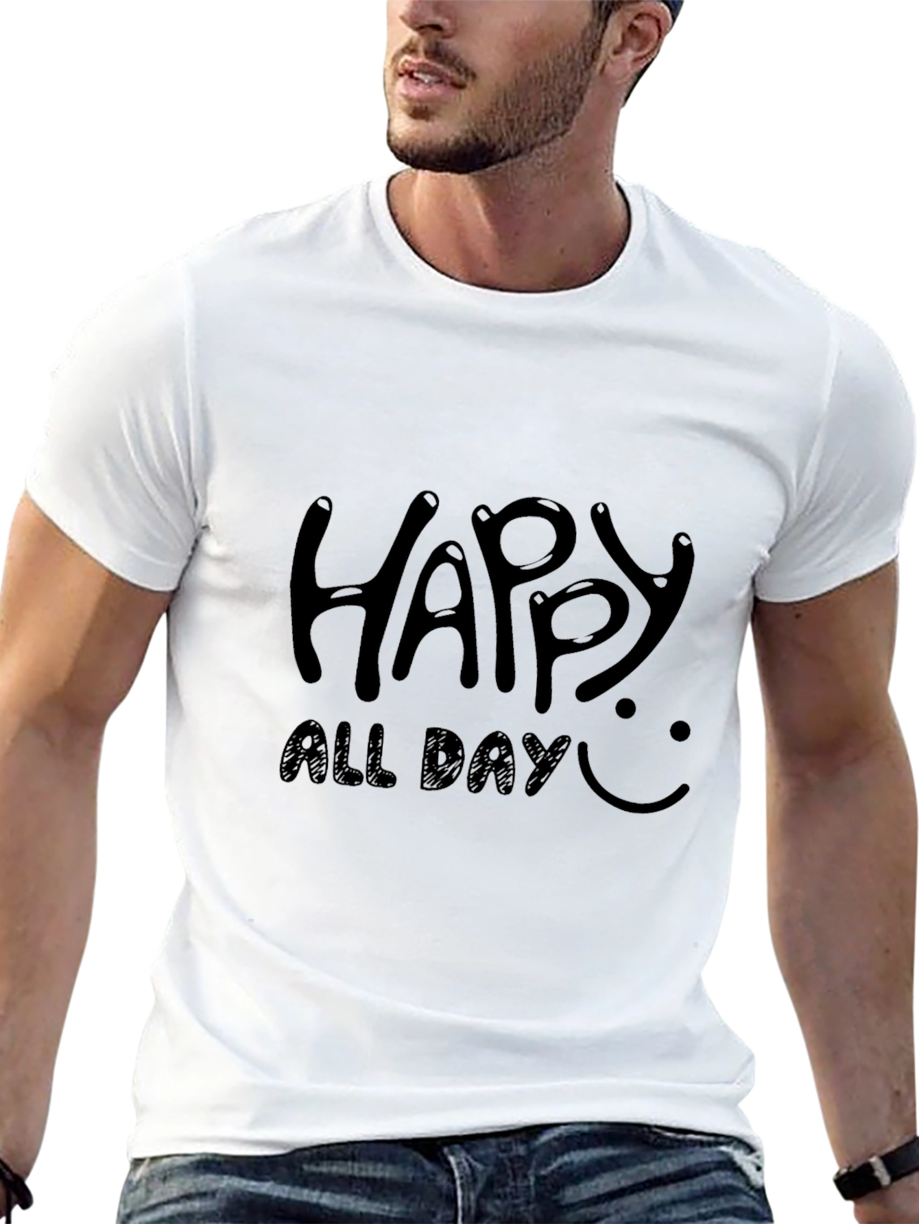 Happy All Day Black Graphic Tee