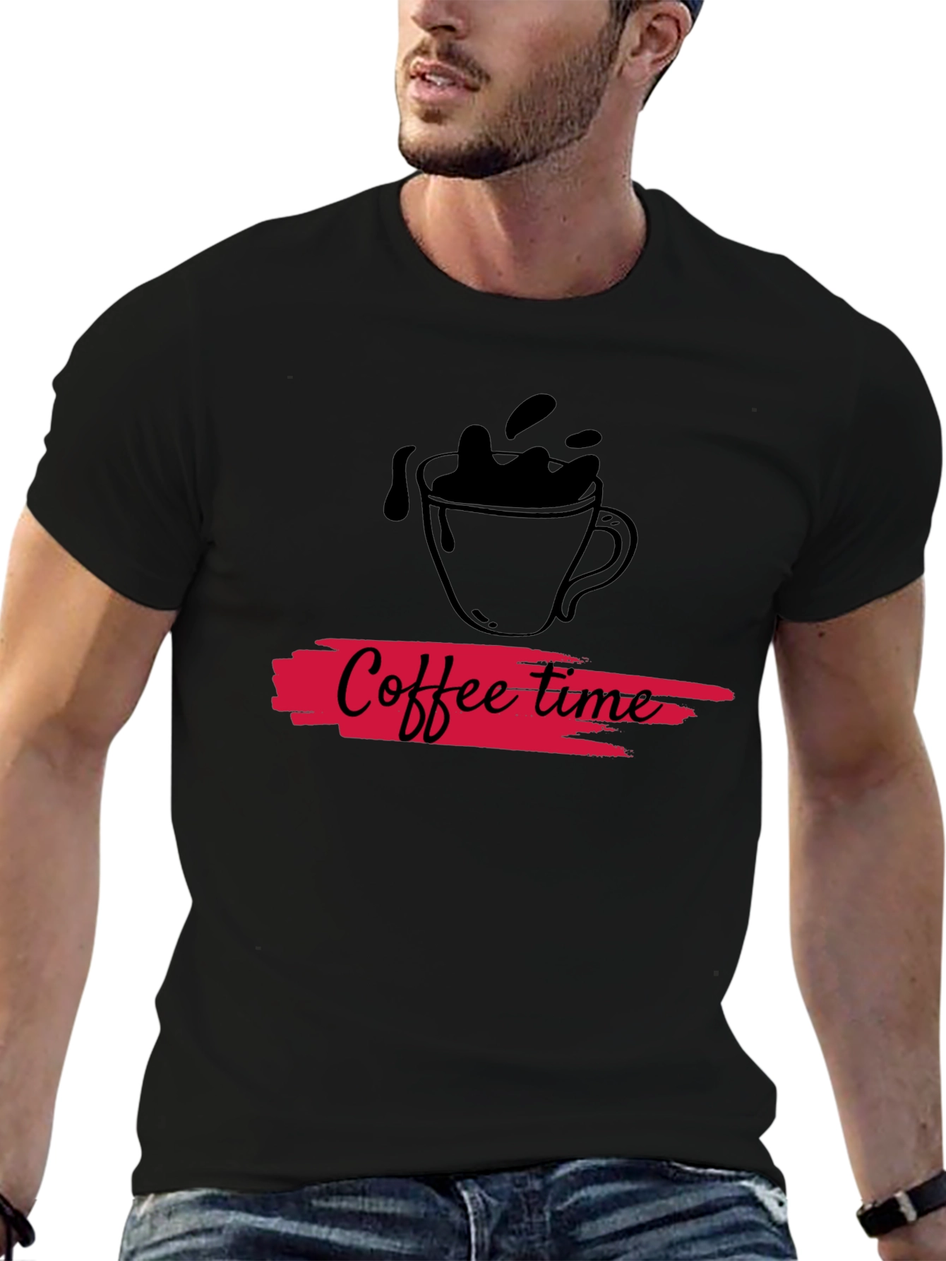 Coffee Time Graphic Tee - Black Cotton Casual T-Shirt