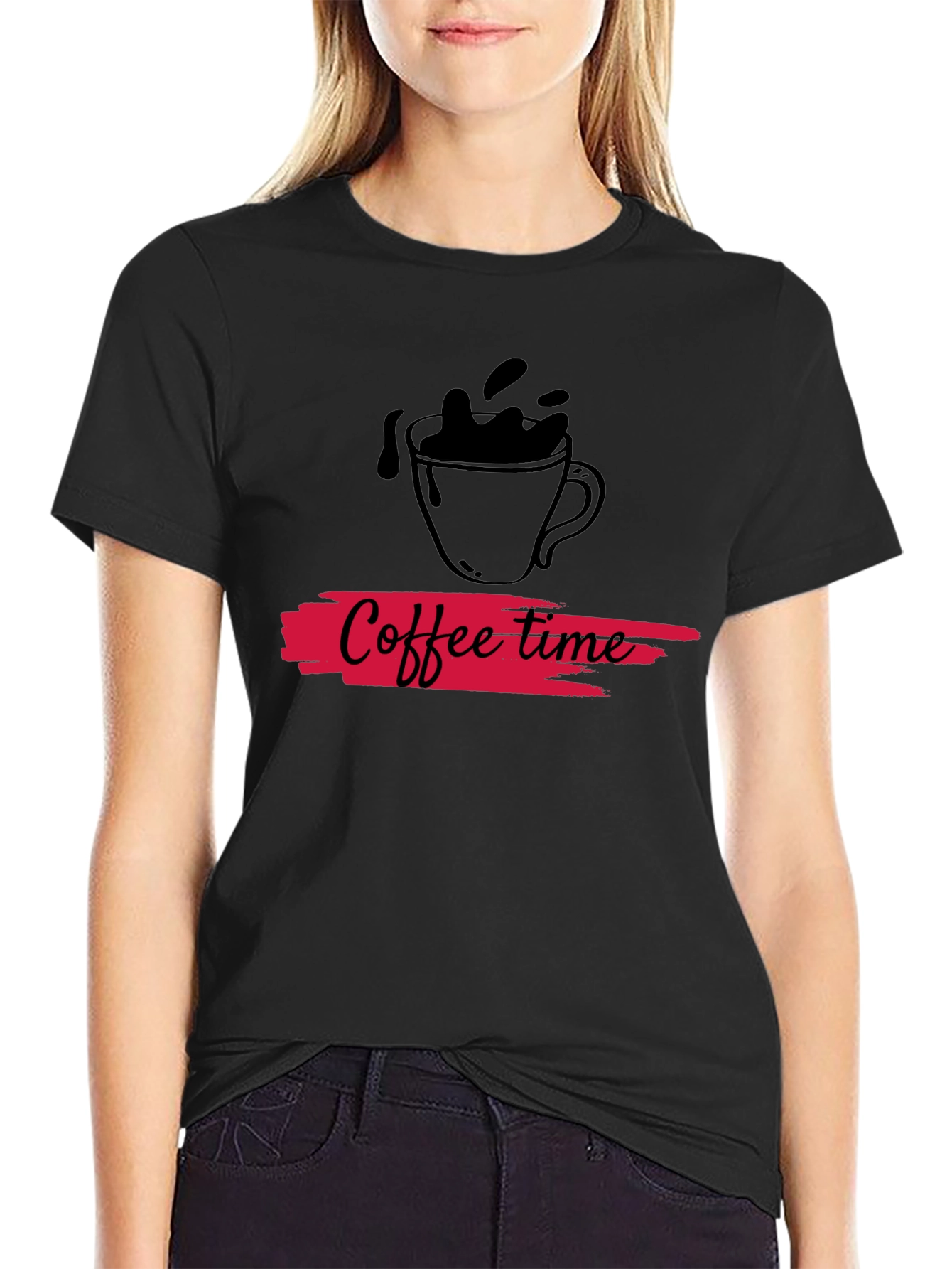 Coffee Time Graphic Tee - Black Cotton Casual T-Shirt