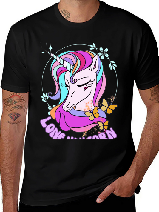 Lone Unicorn Graphic Tee - Mens Black T-Shirt
