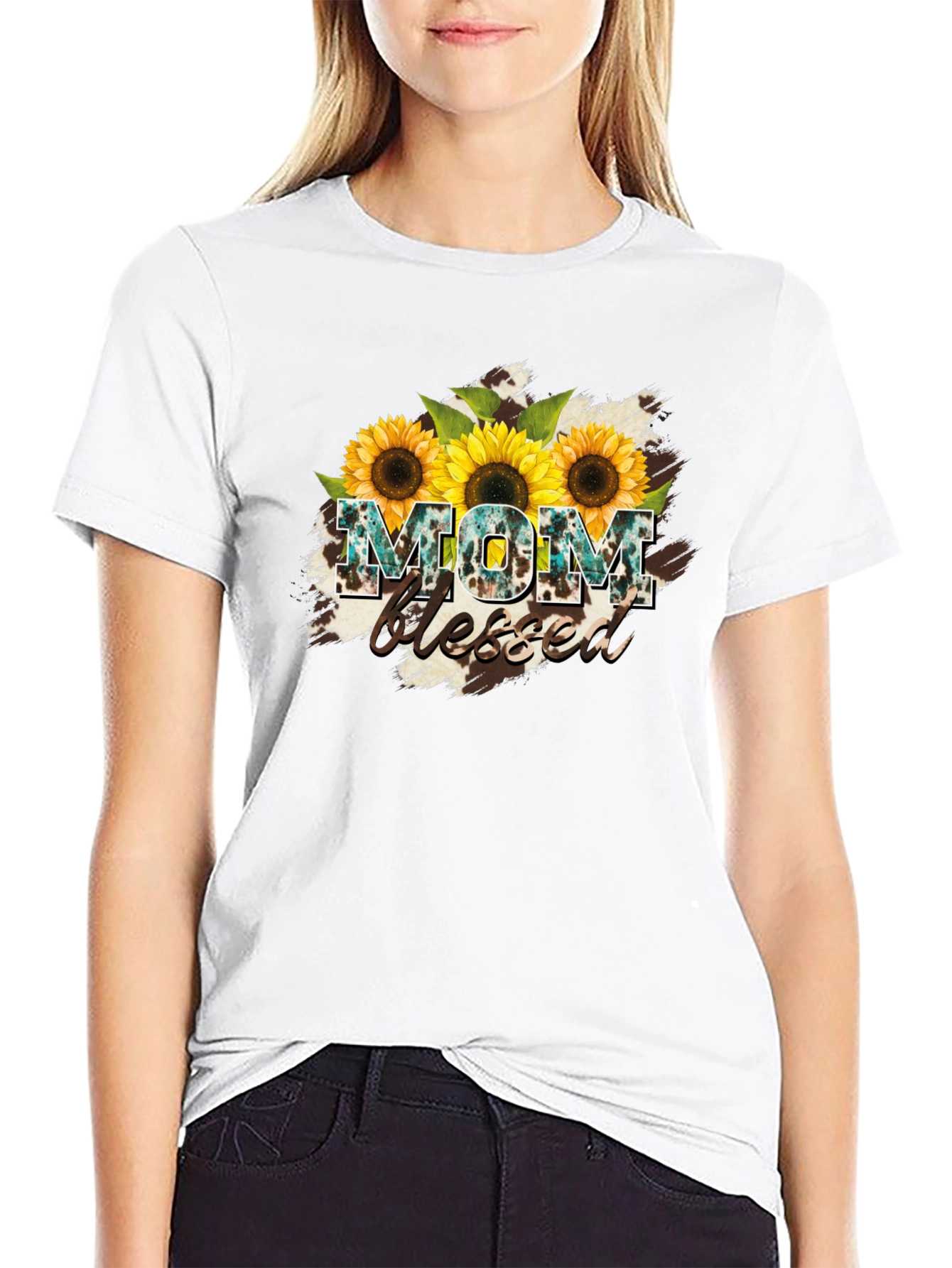 Mom Blessed Sunflower Graphic T-Shirt