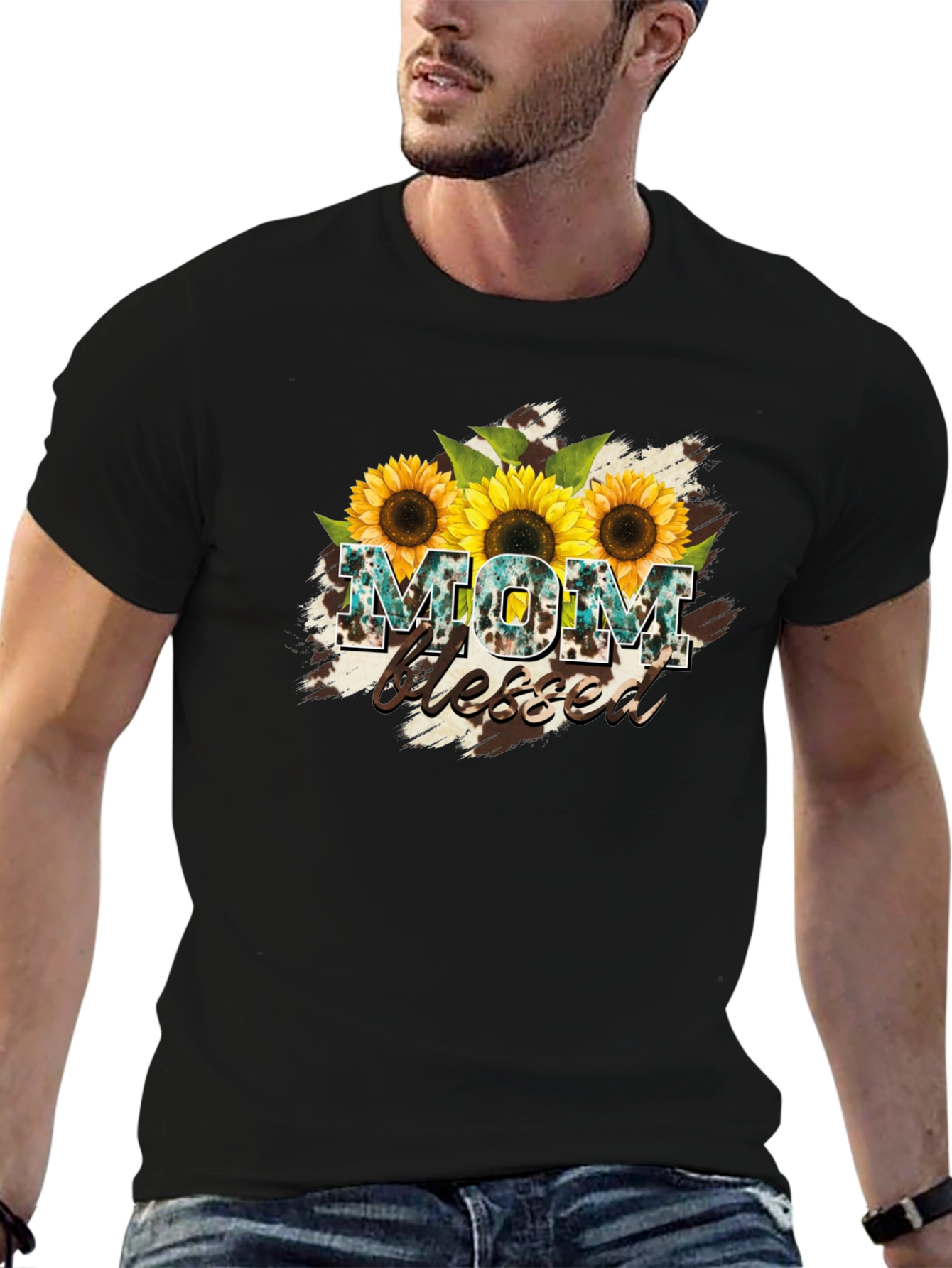 Mom Blessed Sunflower Graphic T-Shirt