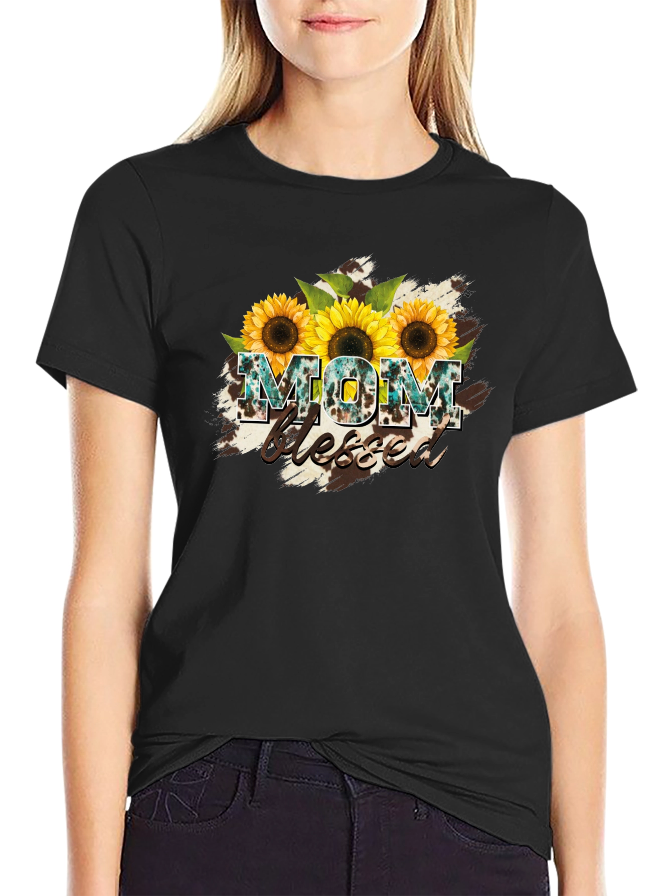 Mom Blessed Sunflower Graphic T-Shirt