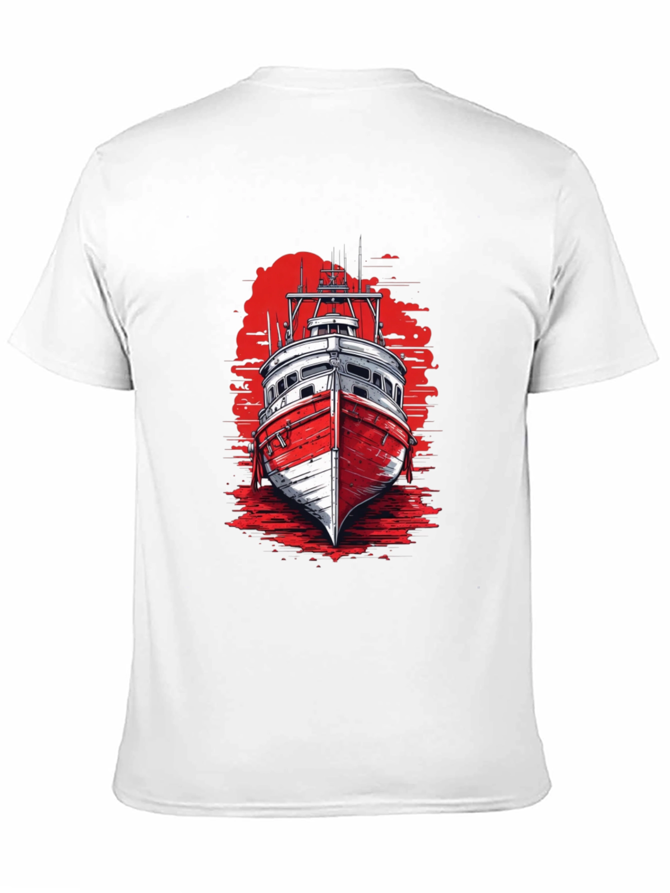 Nautical Boat Graphic Tee - Black Cotton T-Shirt