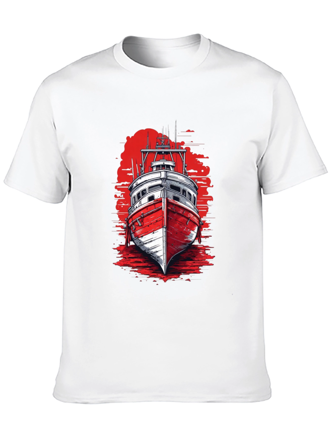 Nautical Boat Graphic Tee - Black Cotton T-Shirt