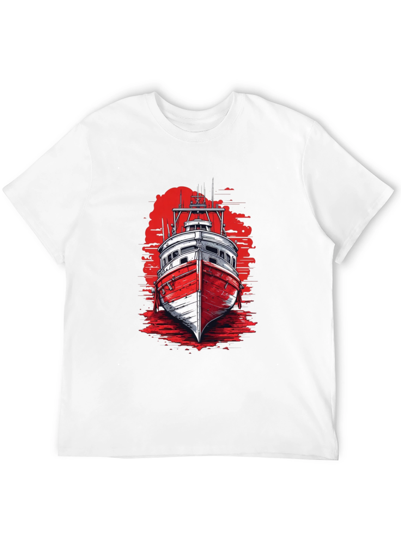 Nautical Boat Graphic Tee - Black Cotton T-Shirt
