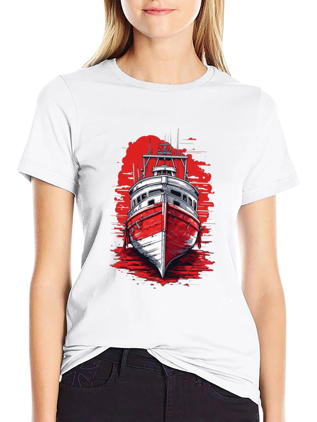 Nautical Boat Graphic Tee - Black Cotton T-Shirt